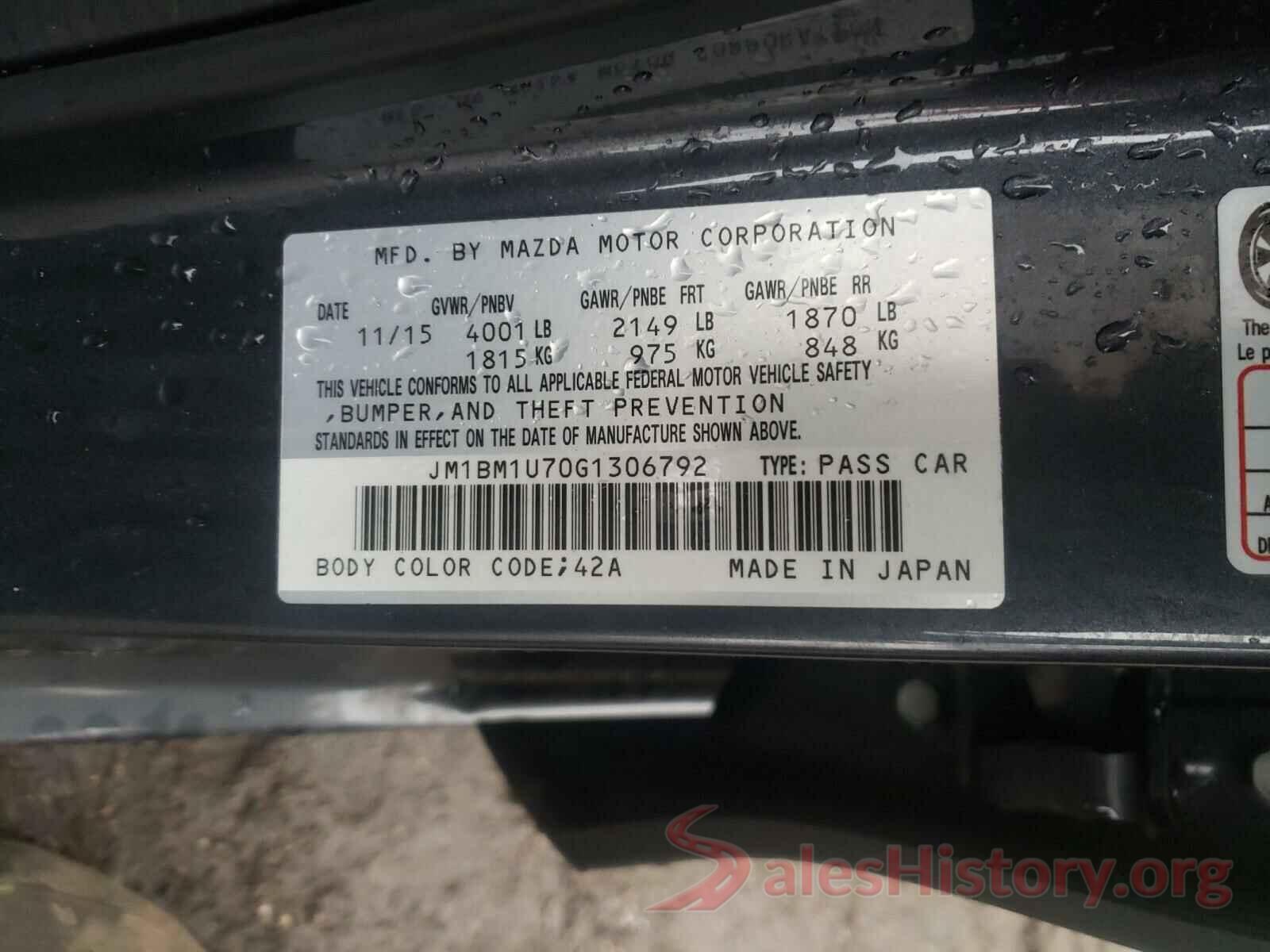 JM1BM1U70G1306792 2016 MAZDA 3