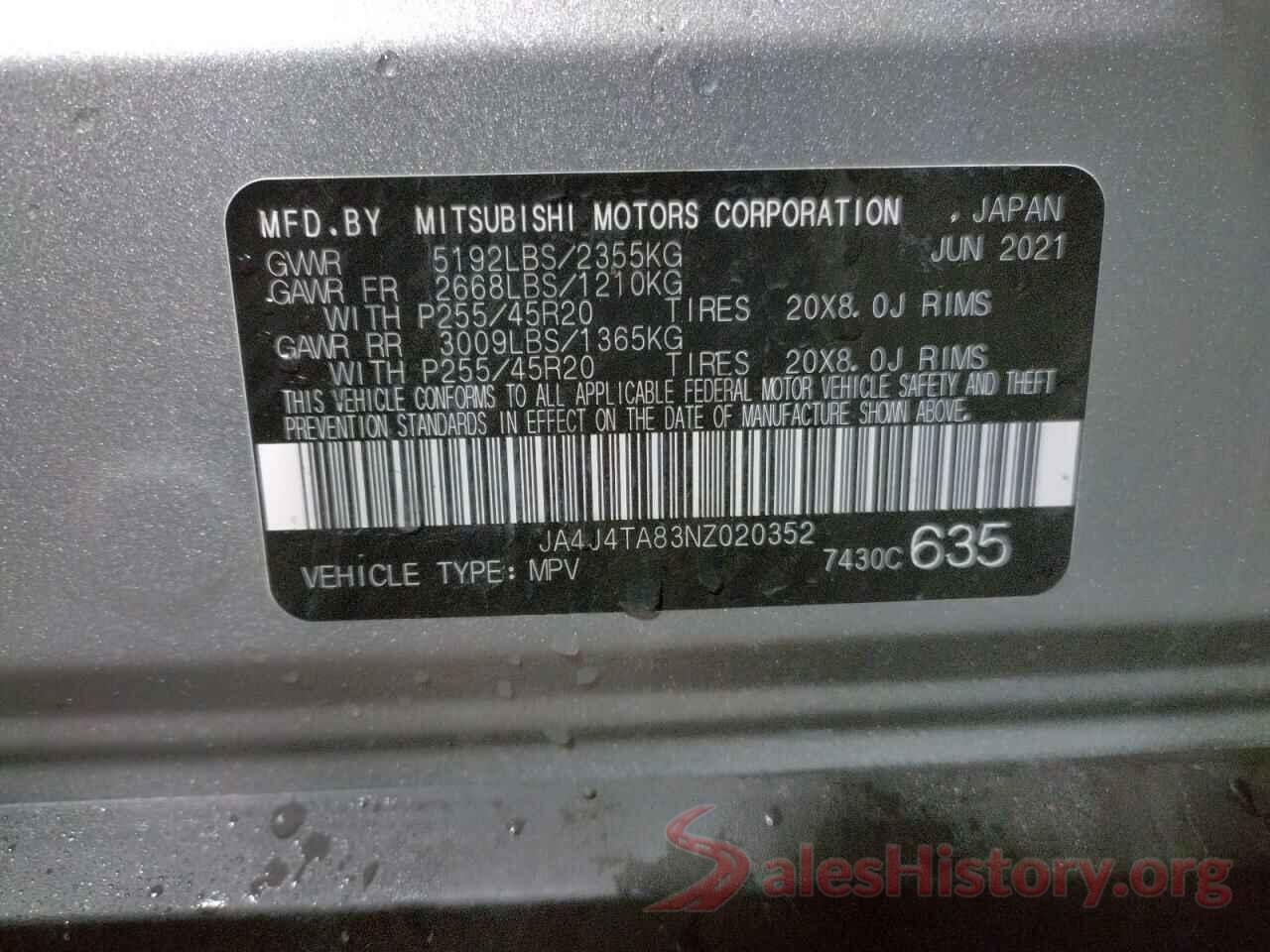 JA4J4TA83NZ020352 2022 MITSUBISHI OUTLANDER