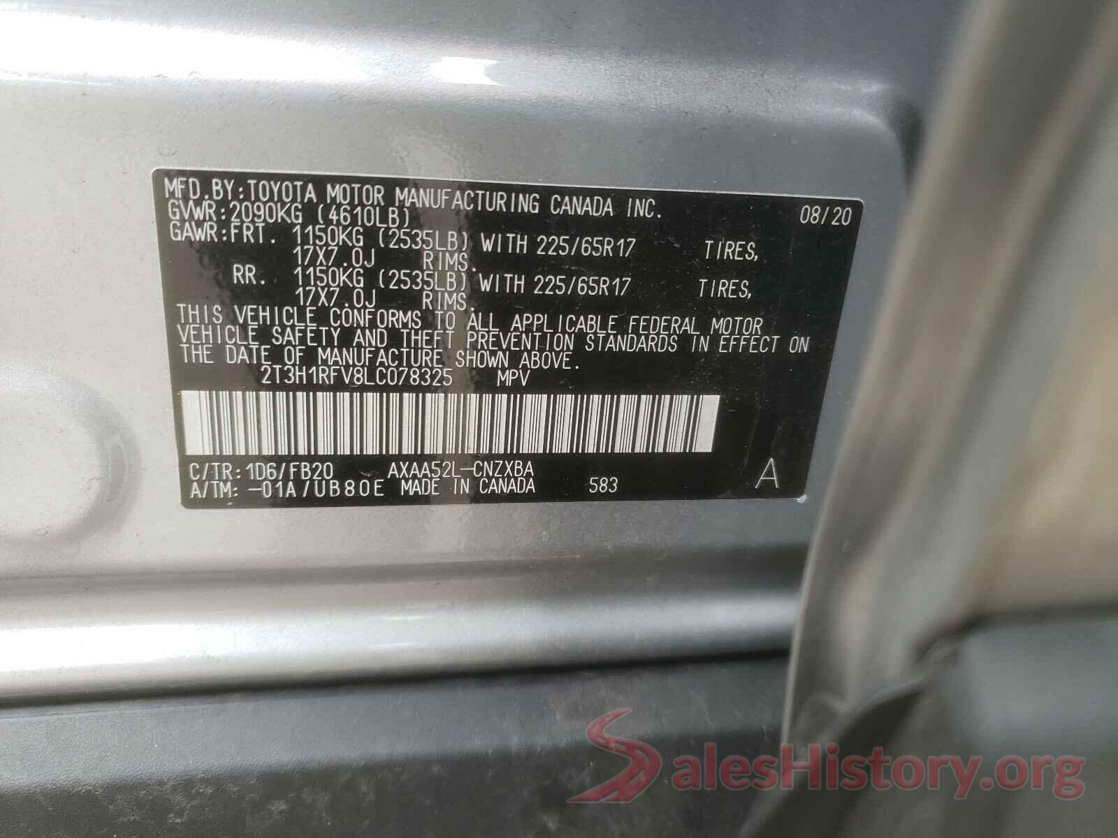 2T3H1RFV8LC078325 2020 TOYOTA RAV4