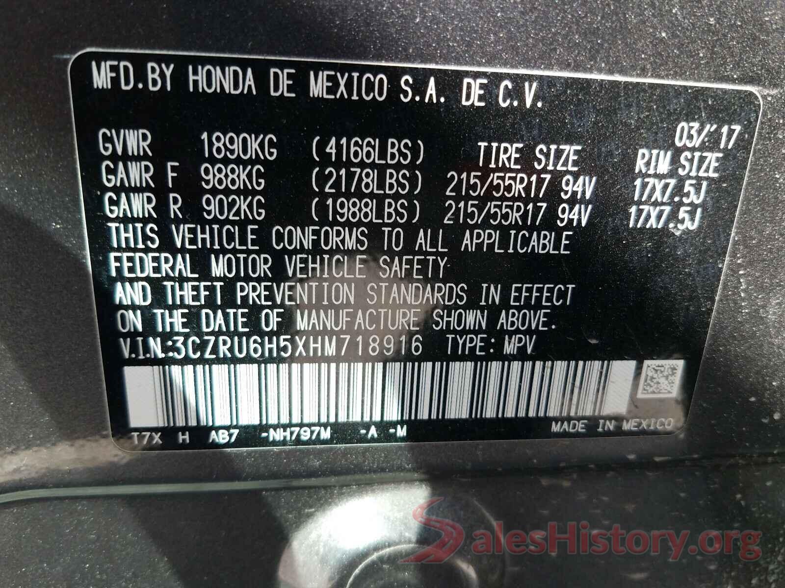 3CZRU6H5XHM718916 2017 HONDA HR-V