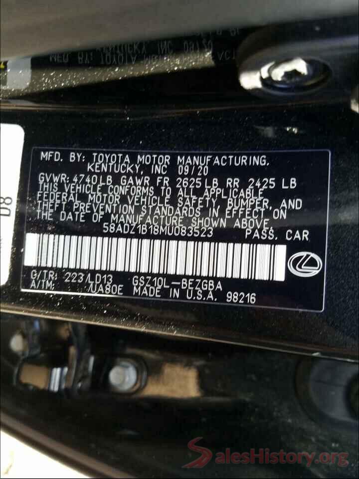 58ADZ1B18MU083523 2021 LEXUS ES350