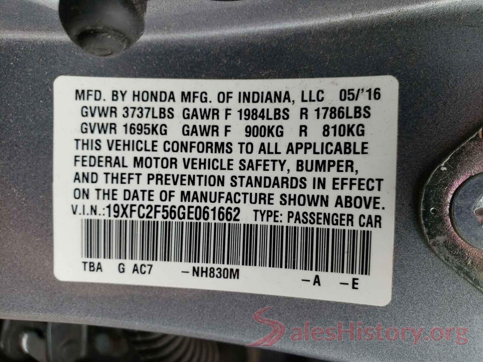 19XFC2F56GE061662 2016 HONDA CIVIC