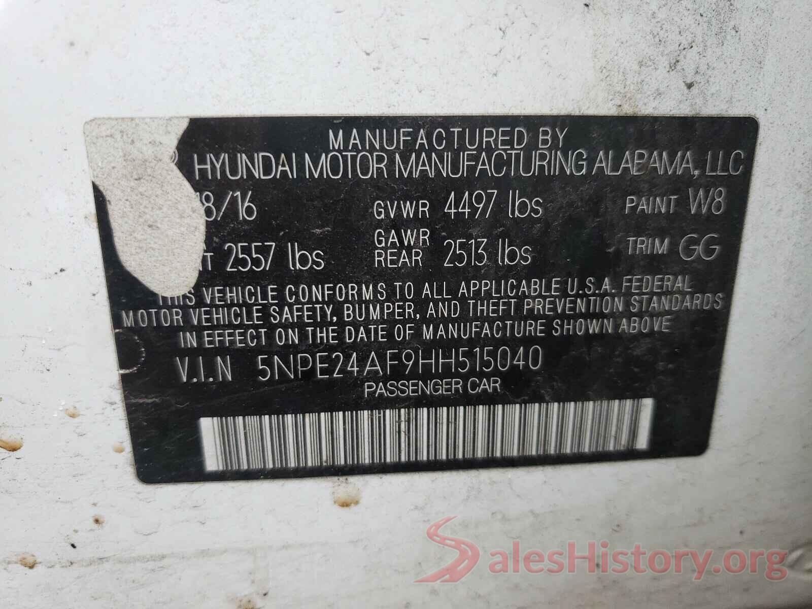 5NPE24AF9HH515040 2017 HYUNDAI SONATA