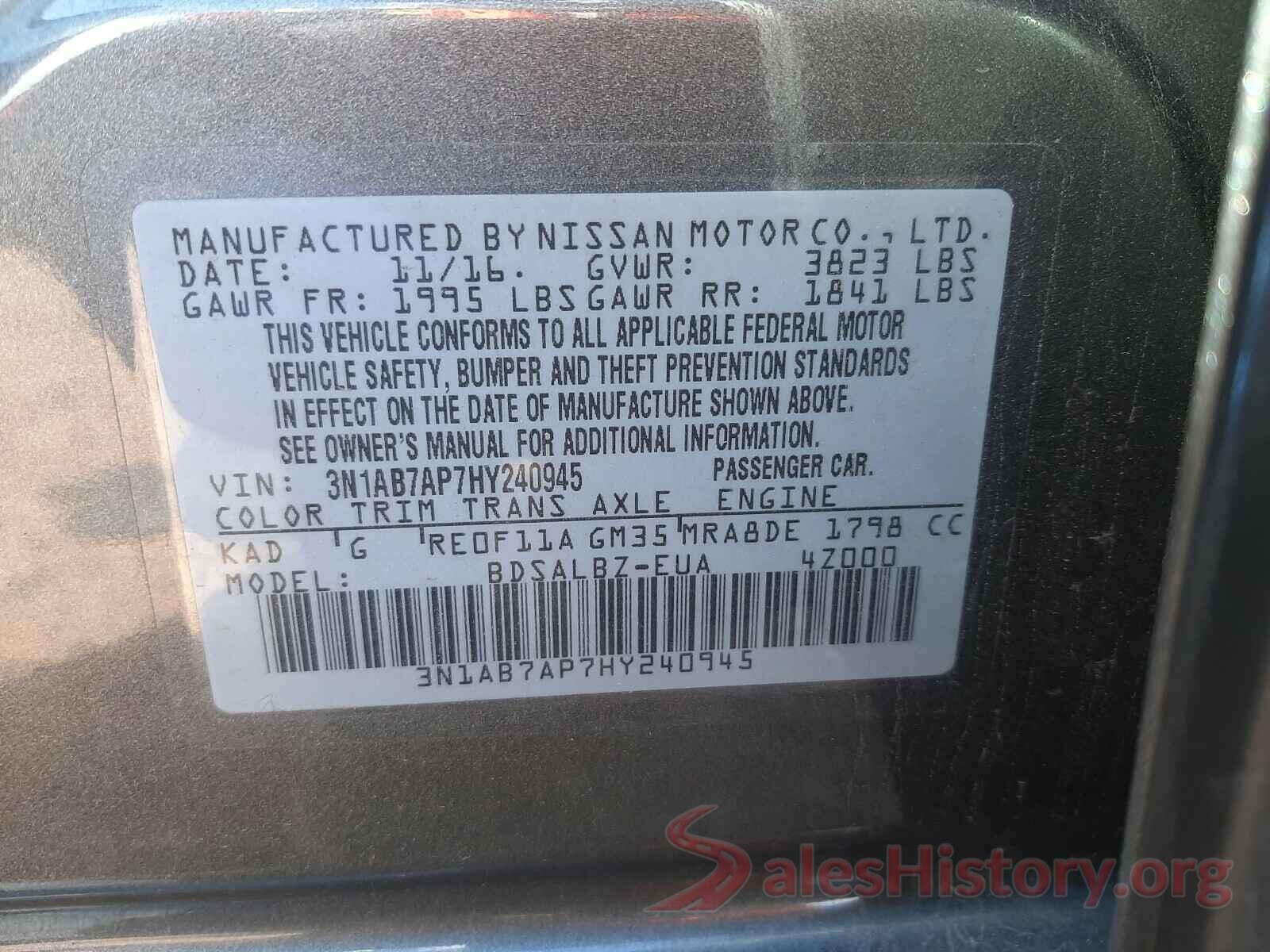 3N1AB7AP7HY240945 2017 NISSAN SENTRA