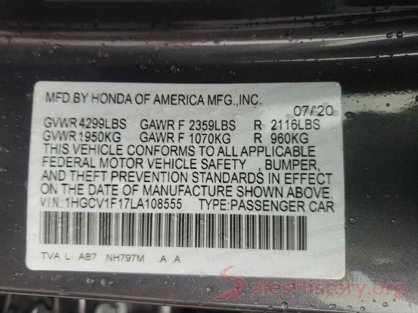 1HGCV1F17LA108555 2020 HONDA ACCORD