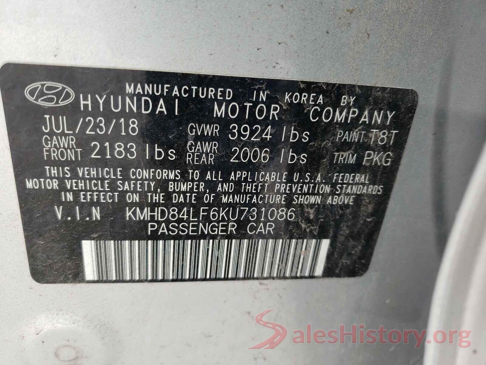 KMHD84LF6KU731086 2019 HYUNDAI ELANTRA