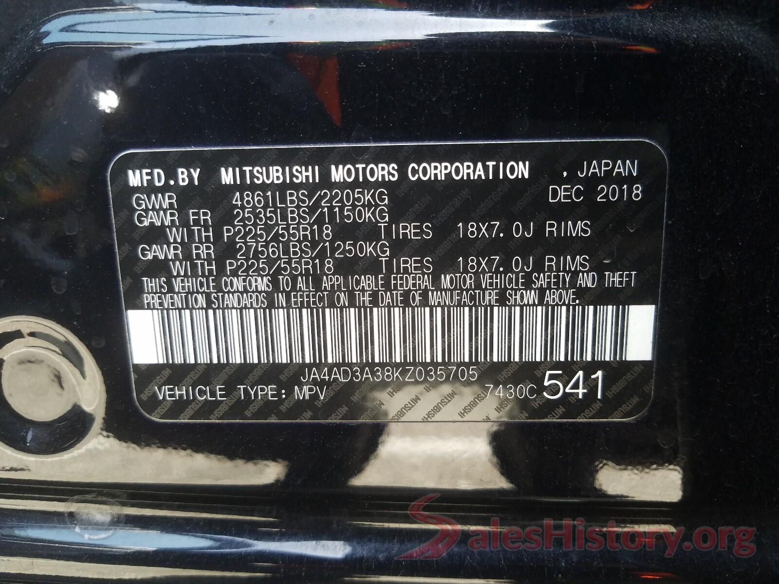 JA4AD3A38KZ035705 2019 MITSUBISHI OUTLANDER