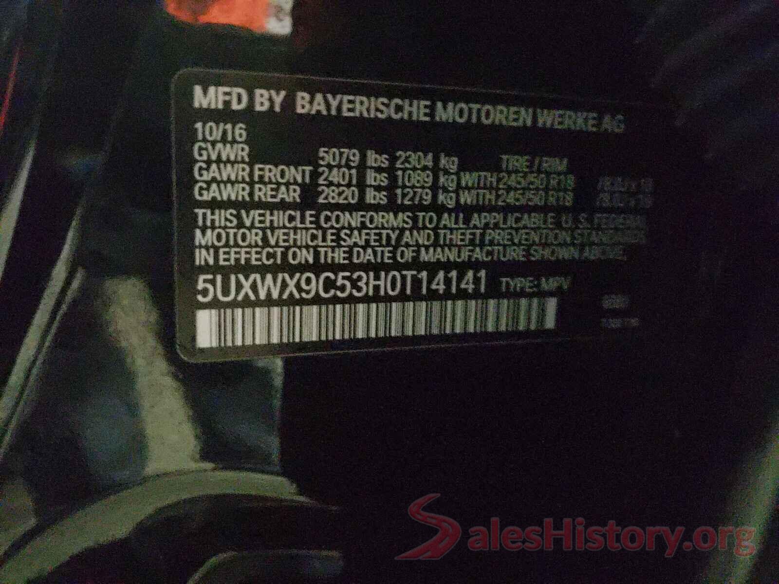 5UXWX9C53H0T14141 2017 BMW X3