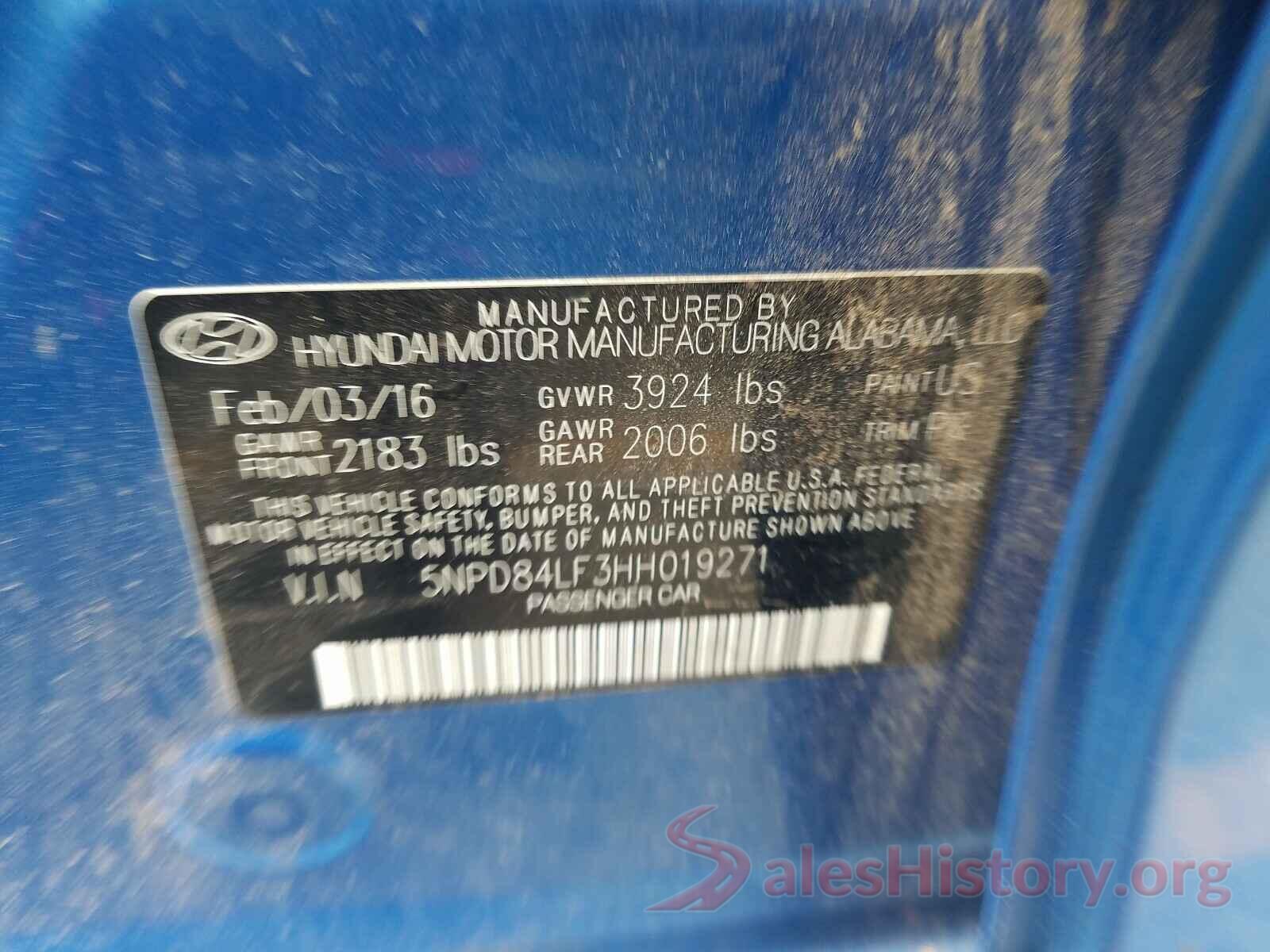 5NPD84LF3HH019271 2017 HYUNDAI ELANTRA