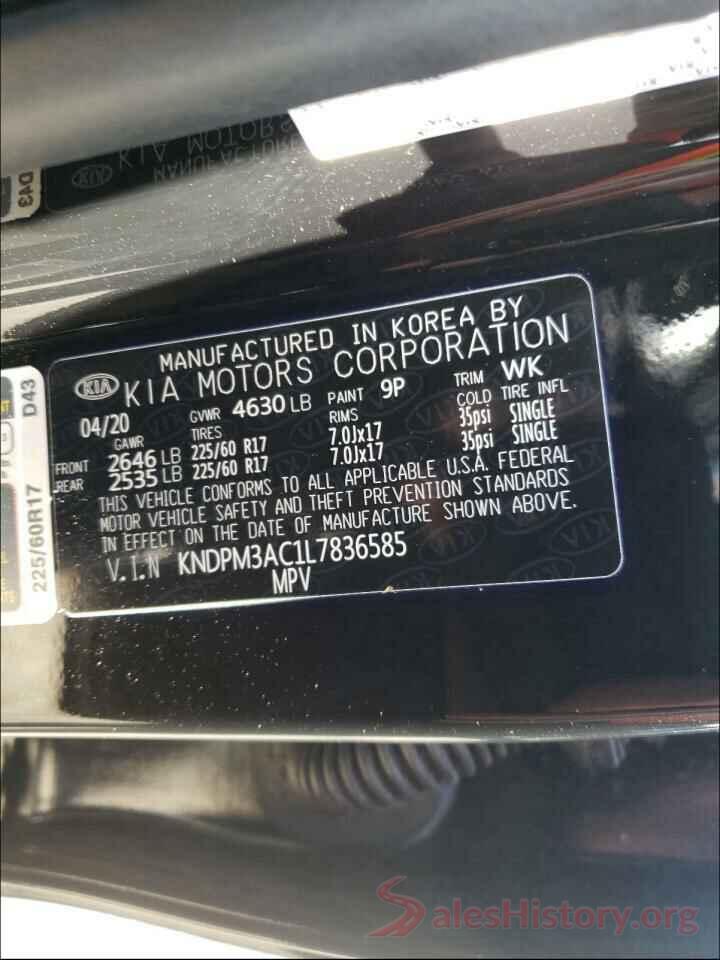 KNDPM3AC1L7836585 2020 KIA SPORTAGE