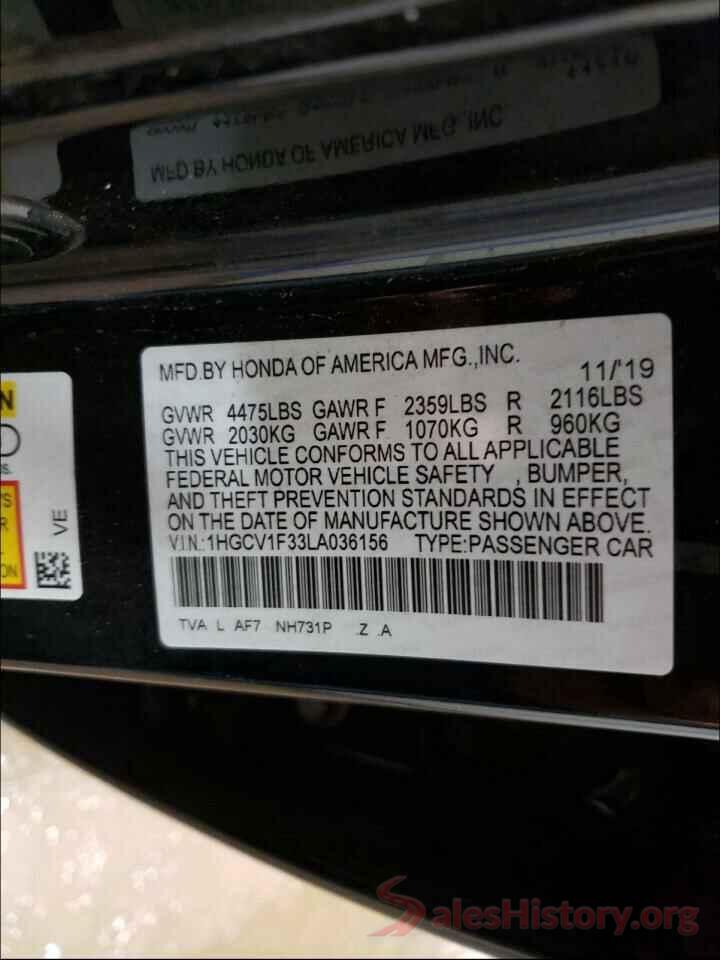 1HGCV1F33LA036156 2020 HONDA ACCORD