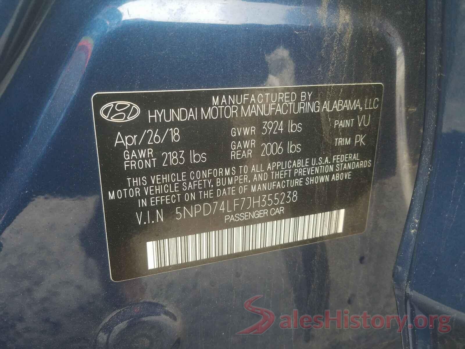 5NPD74LF7JH355238 2018 HYUNDAI ELANTRA