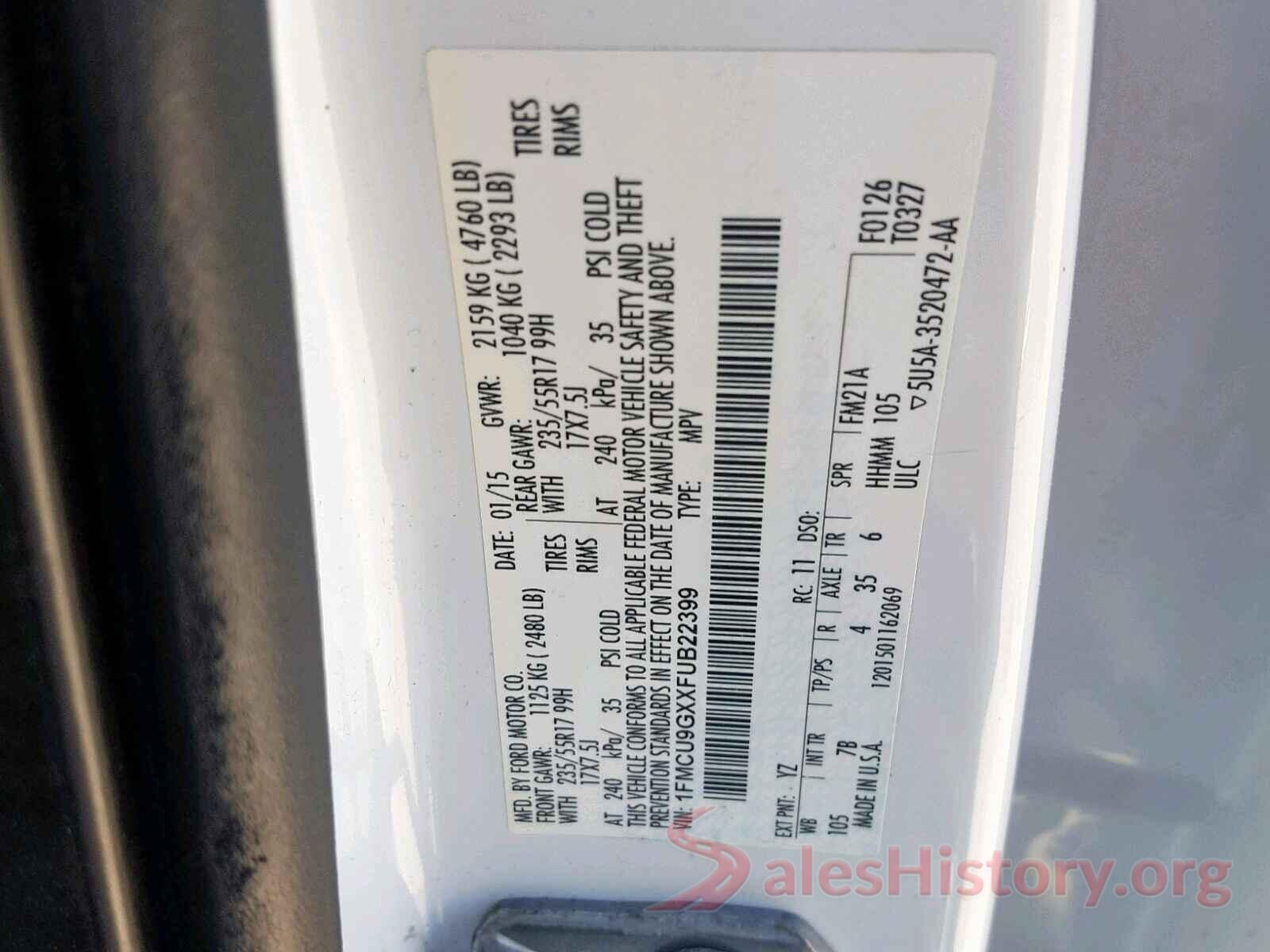 1FMCU9GXXFUB22399 2015 FORD ESCAPE SE