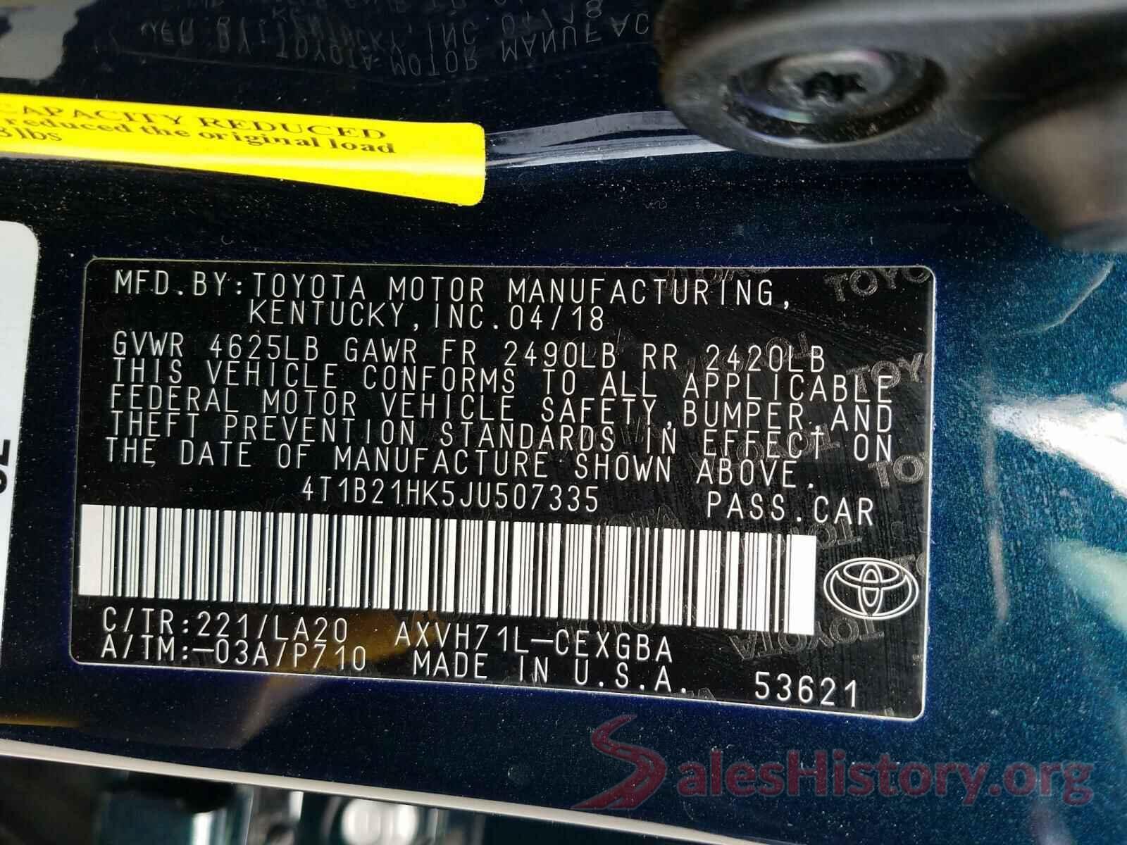 4T1B21HK5JU507335 2018 TOYOTA CAMRY