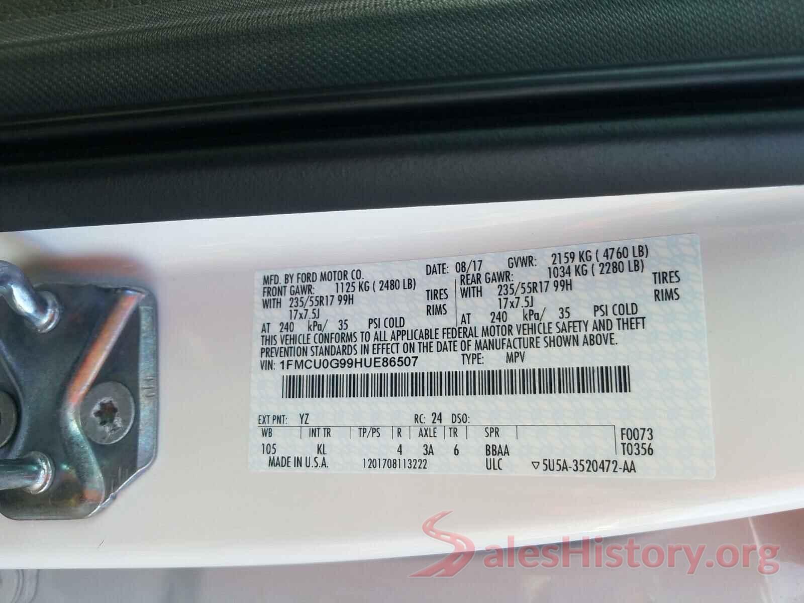 1FMCU0G99HUE86507 2017 FORD ESCAPE