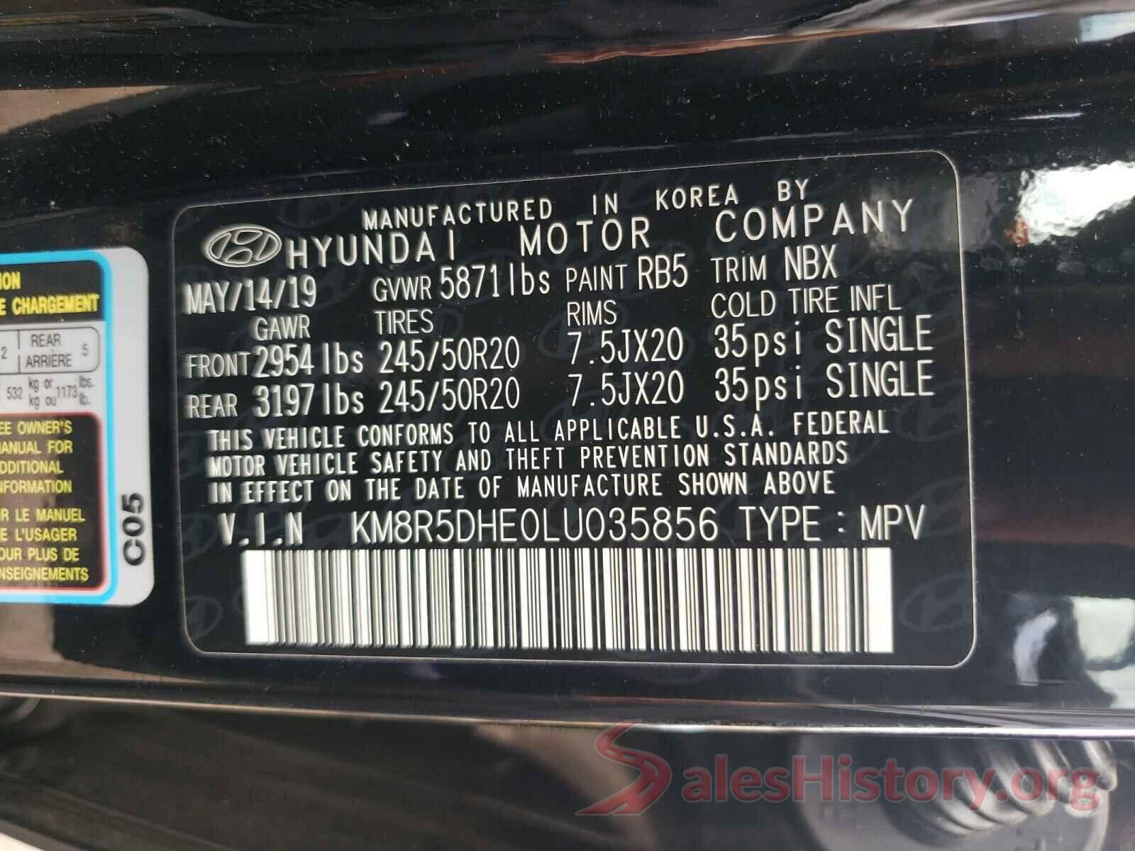 KM8R5DHE0LU035856 2020 HYUNDAI PALISADE