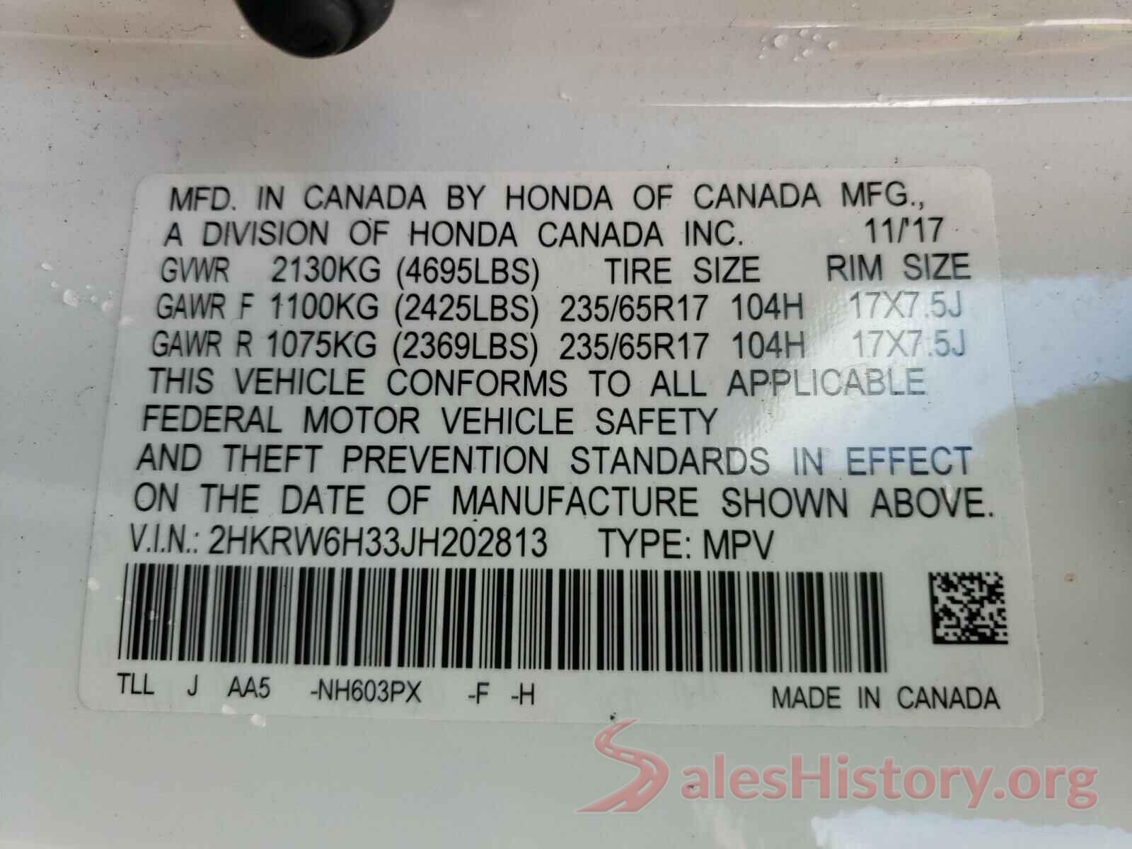 2HKRW6H33JH202813 2018 HONDA CRV