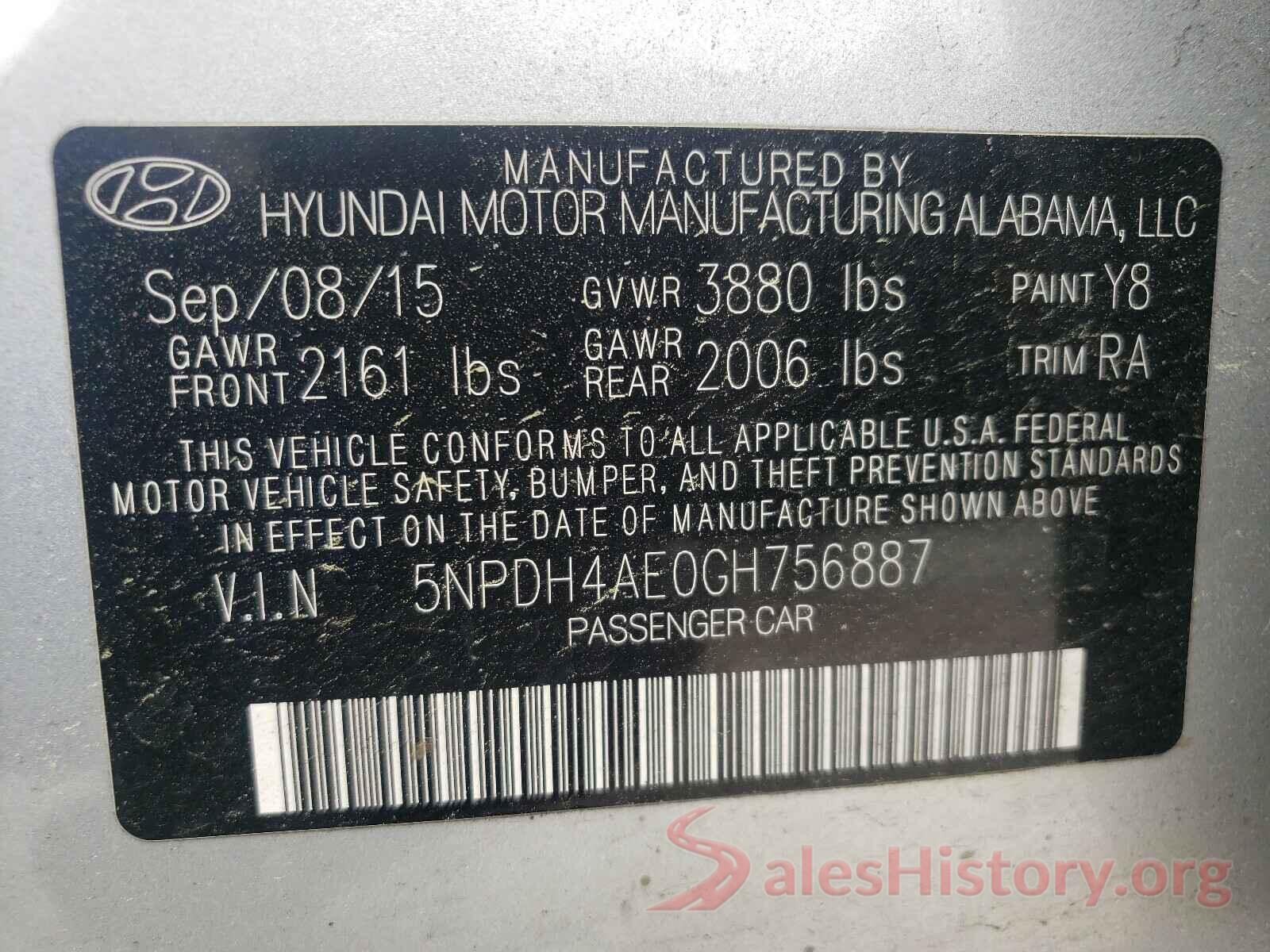 5NPDH4AE0GH756887 2016 HYUNDAI ELANTRA