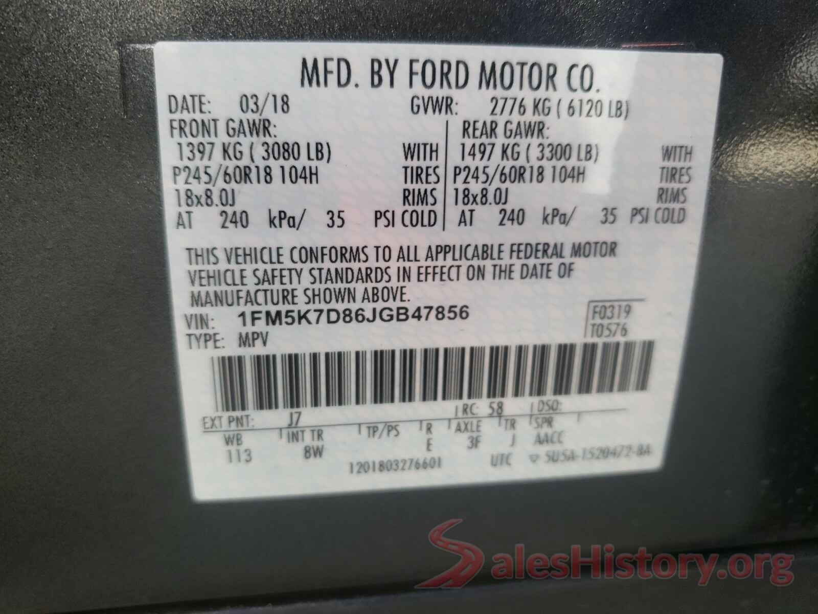 1FM5K7D86JGB47856 2018 FORD EXPLORER