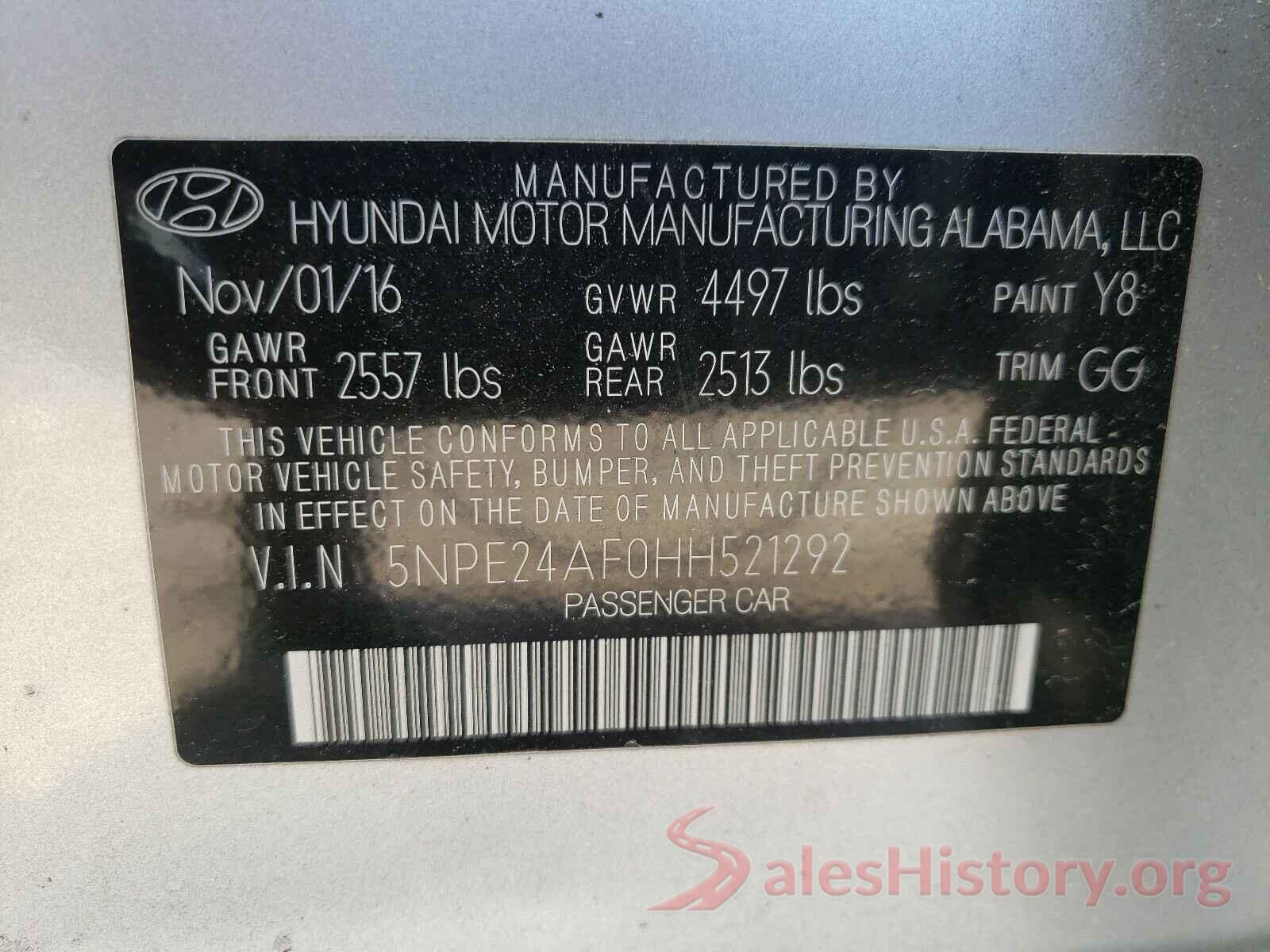 5NPE24AF0HH521292 2017 HYUNDAI SONATA