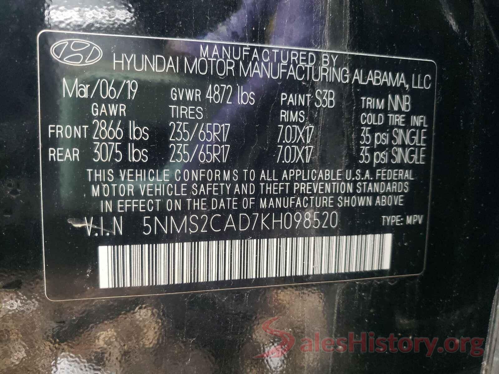 5NMS2CAD7KH098520 2019 HYUNDAI SANTA FE