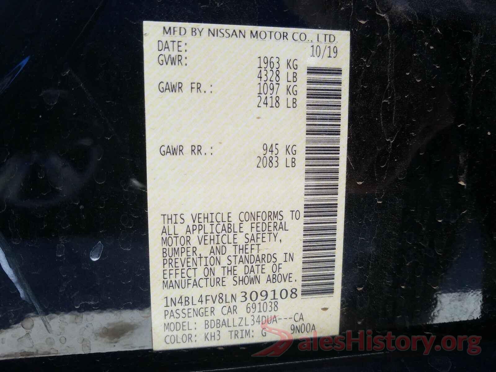 1N4BL4FV8LN309108 2020 NISSAN ALTIMA