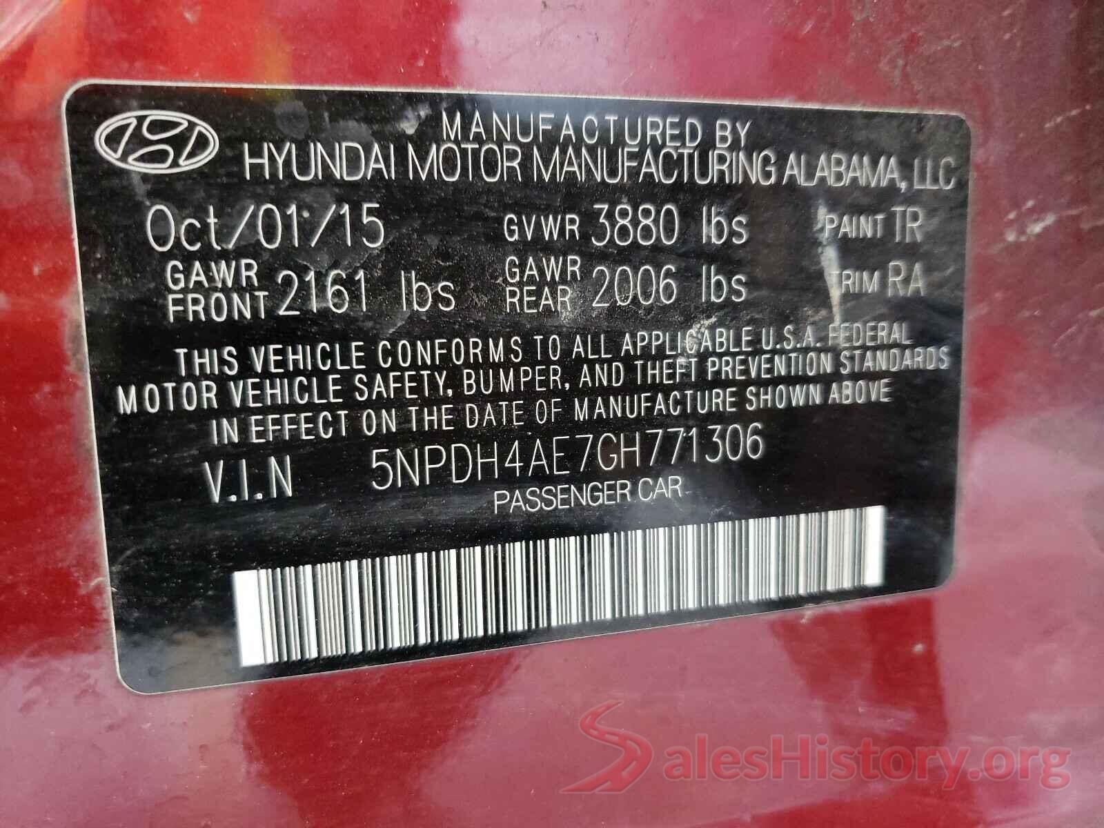 5NPDH4AE7GH771306 2016 HYUNDAI ELANTRA