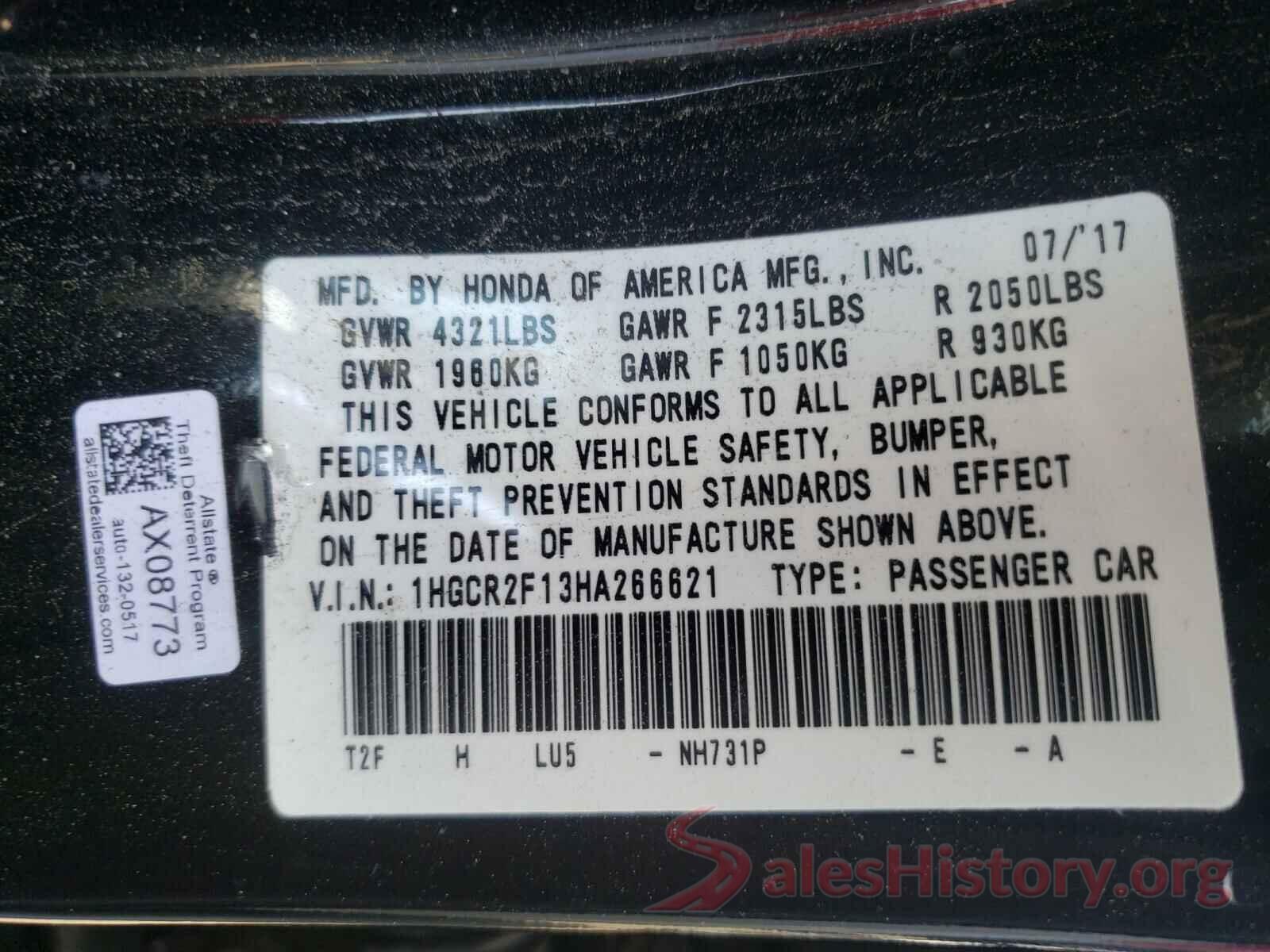 1HGCR2F13HA266621 2017 HONDA ACCORD