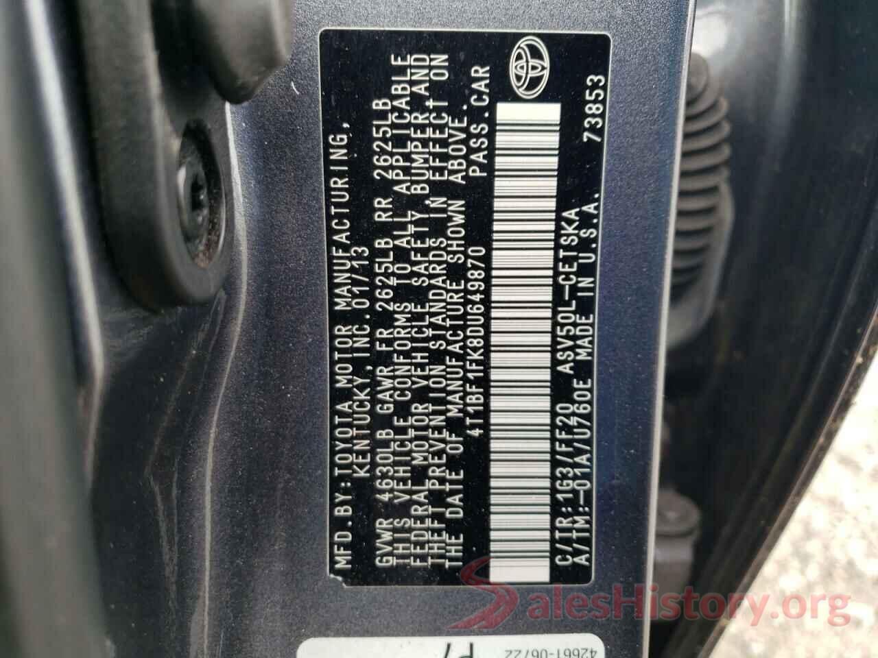 4T1BF1FK8DU649870 2013 TOYOTA CAMRY