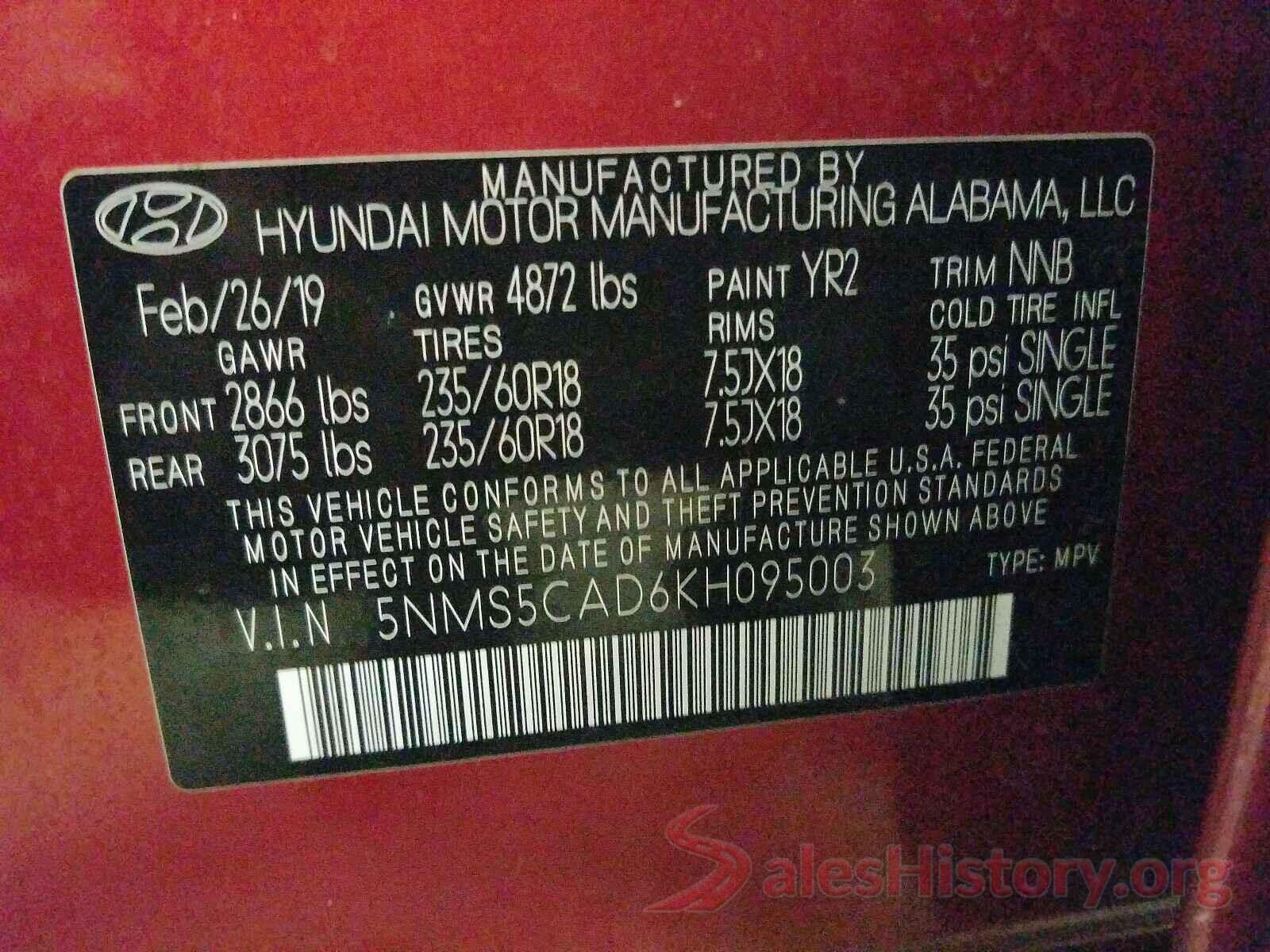 5NMS5CAD6KH095003 2019 HYUNDAI SANTA FE