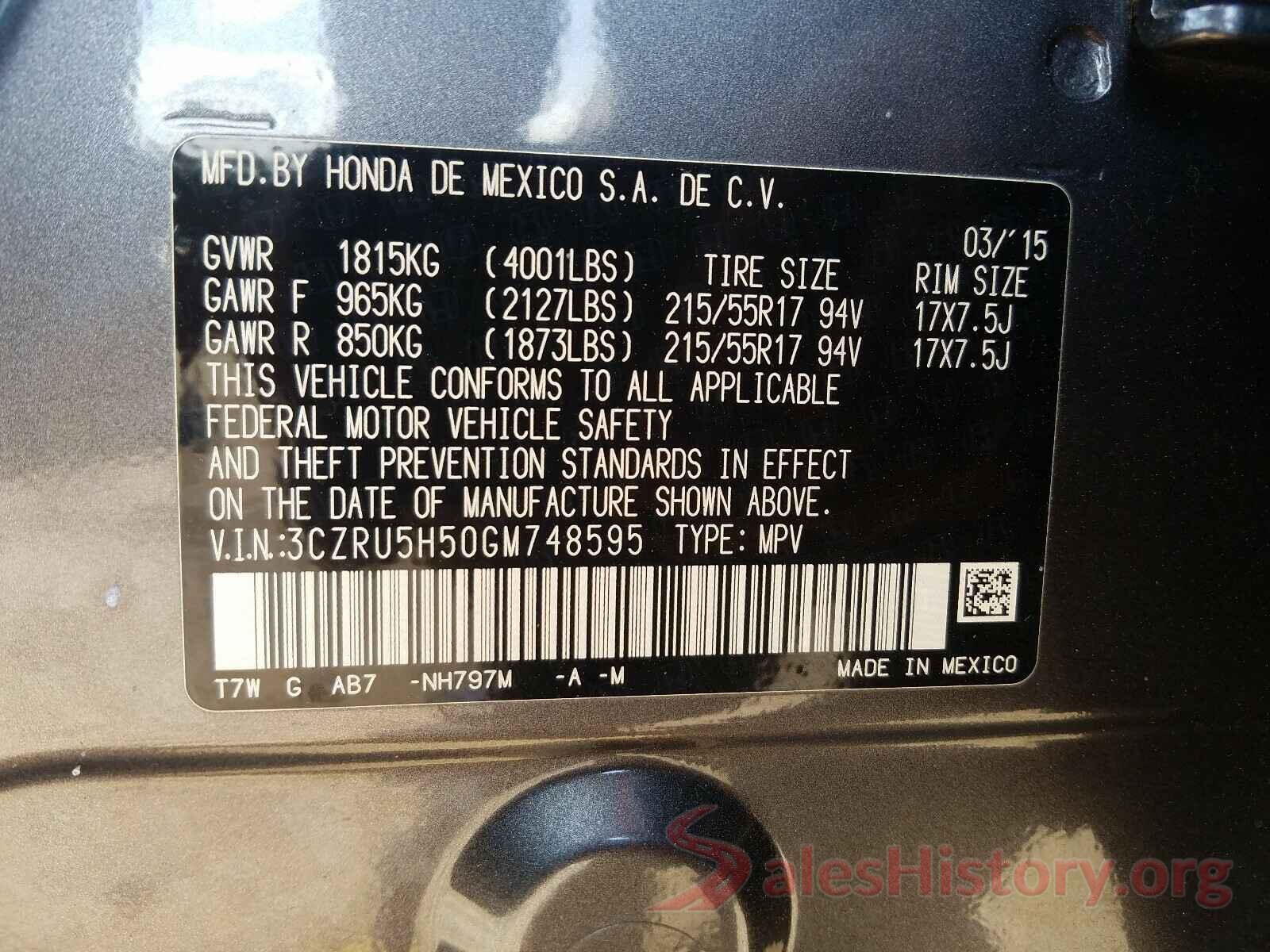 3CZRU5H50GM748595 2016 HONDA HR-V