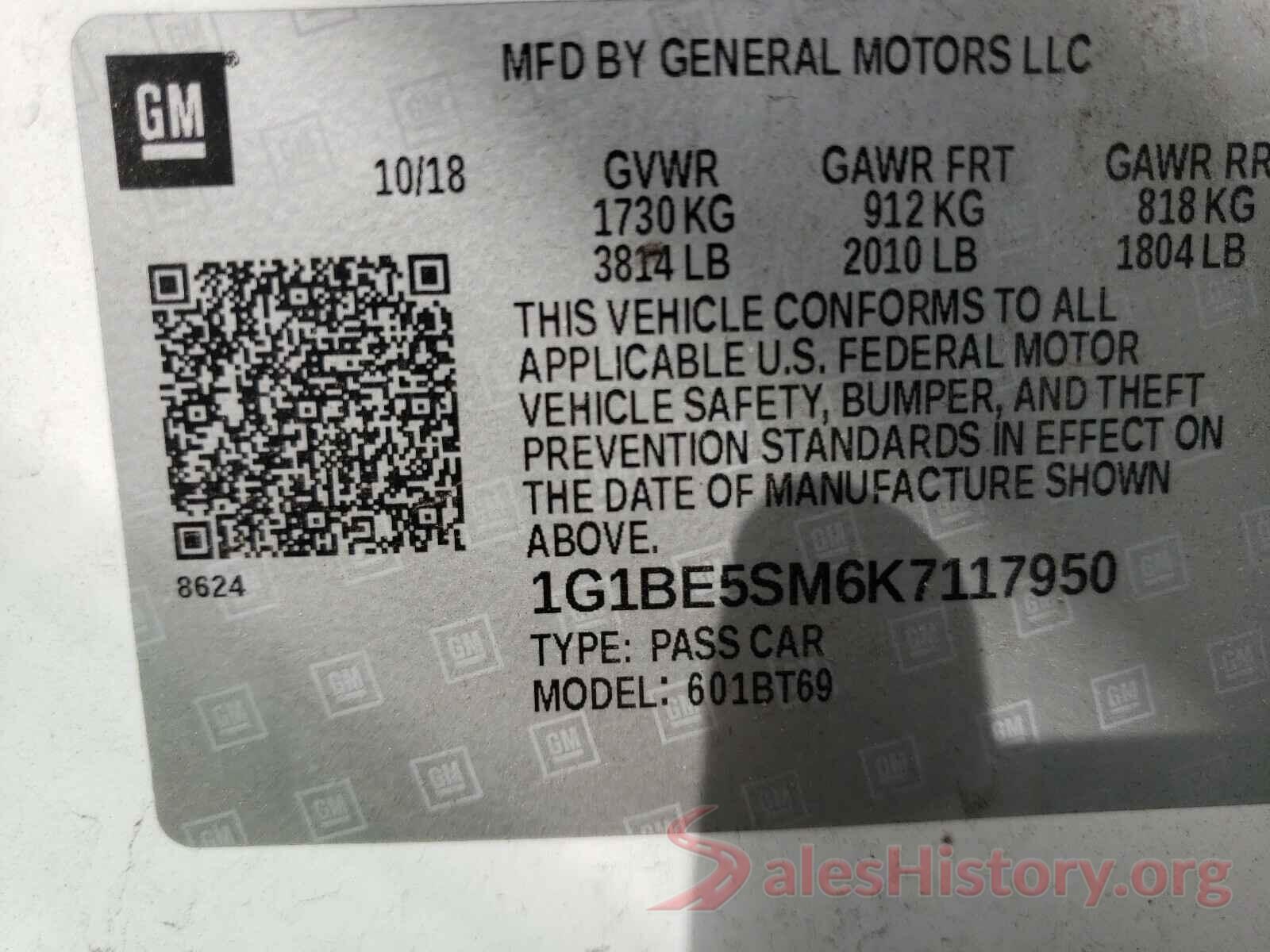 1G1BE5SM6K7117950 2019 CHEVROLET CRUZE