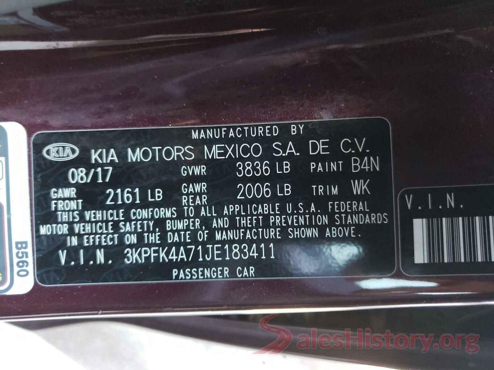 3KPFK4A71JE183411 2018 KIA FORTE