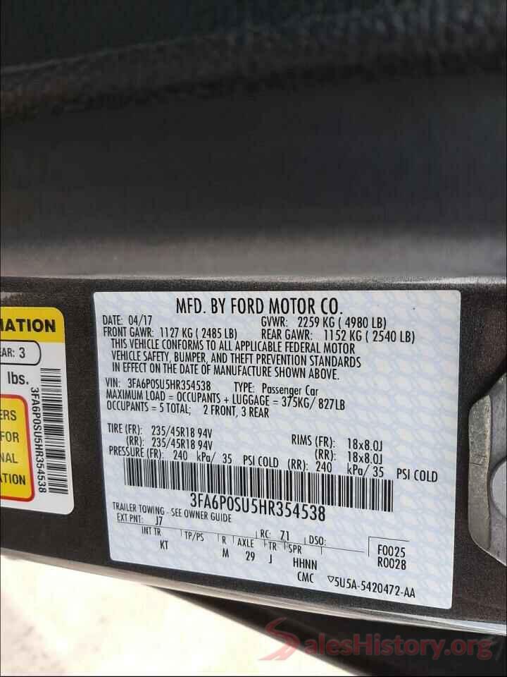 3FA6P0SU5HR354538 2017 FORD FUSION