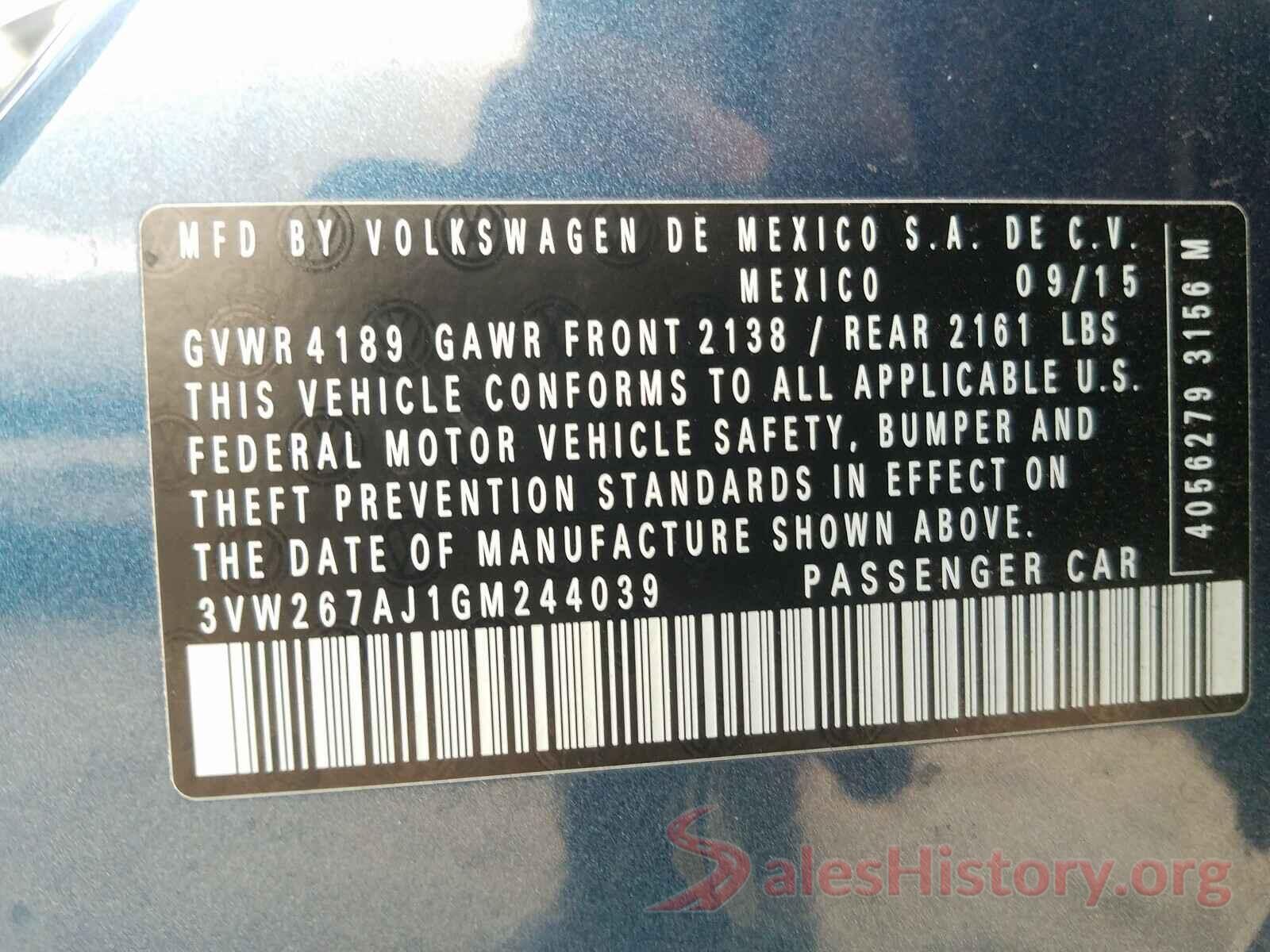 3VW267AJ1GM244039 2016 VOLKSWAGEN JETTA