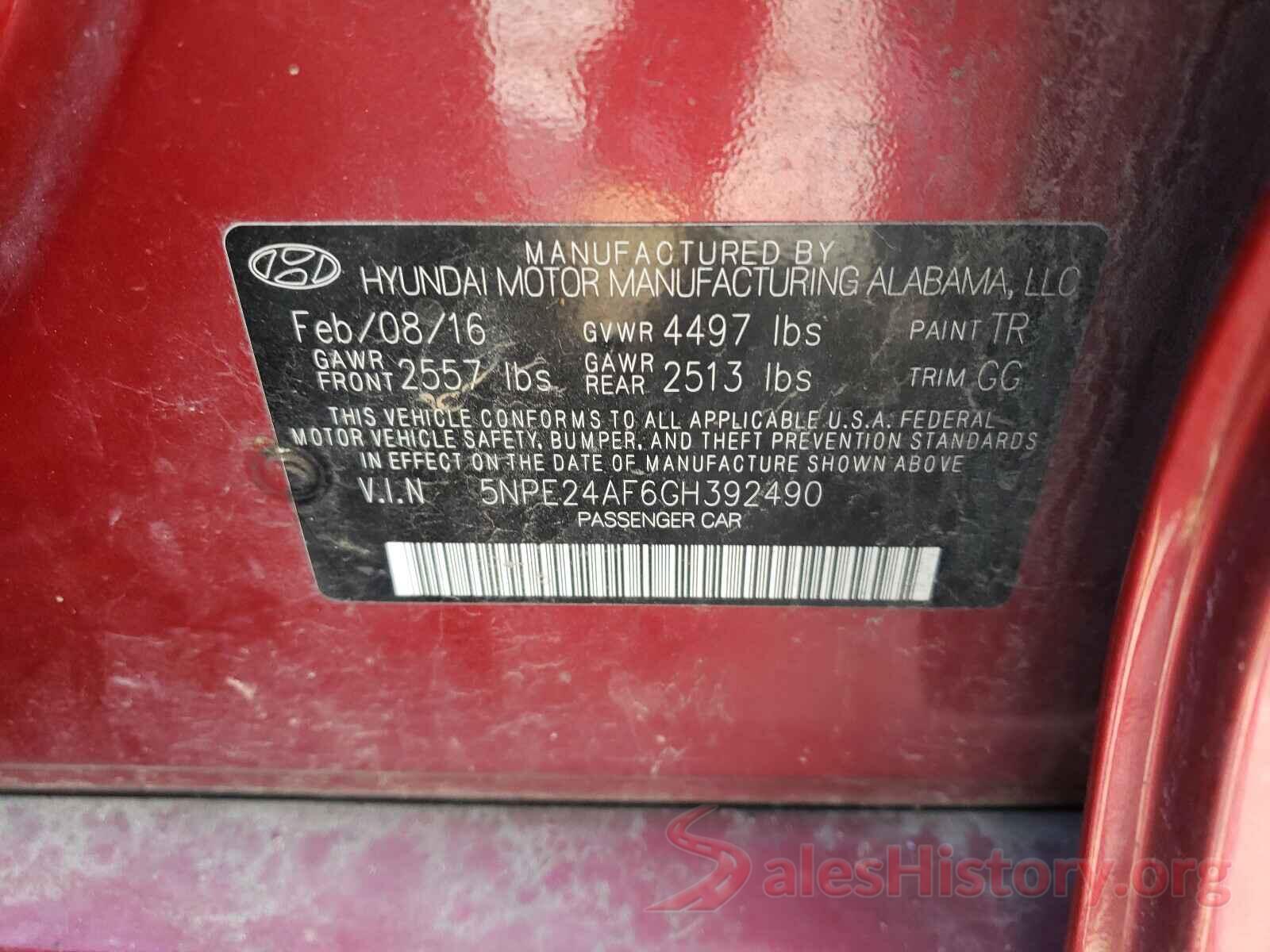 5NPE24AF6GH392490 2016 HYUNDAI SONATA