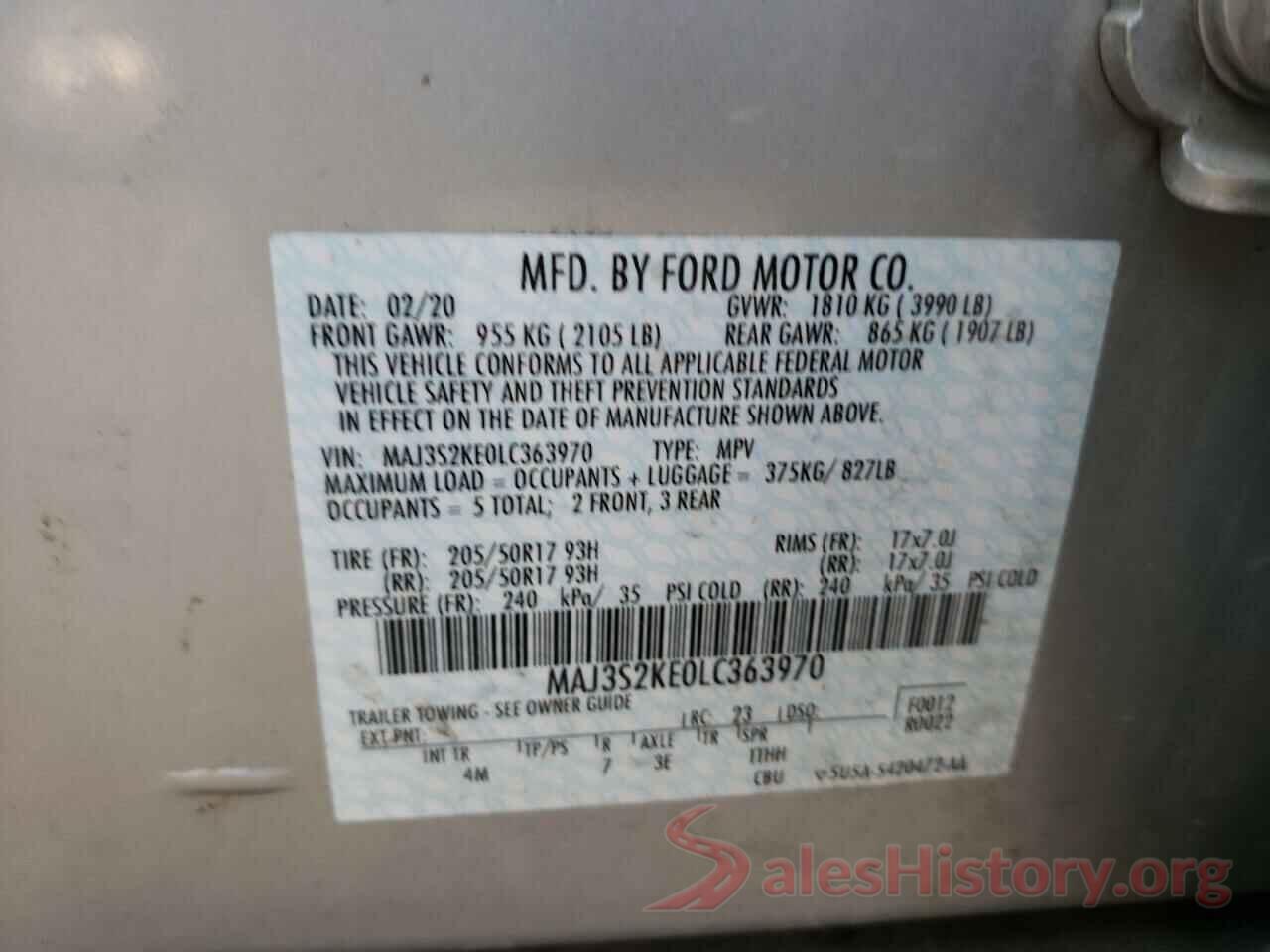 MAJ3S2KE0LC363970 2020 FORD ECOSPORT