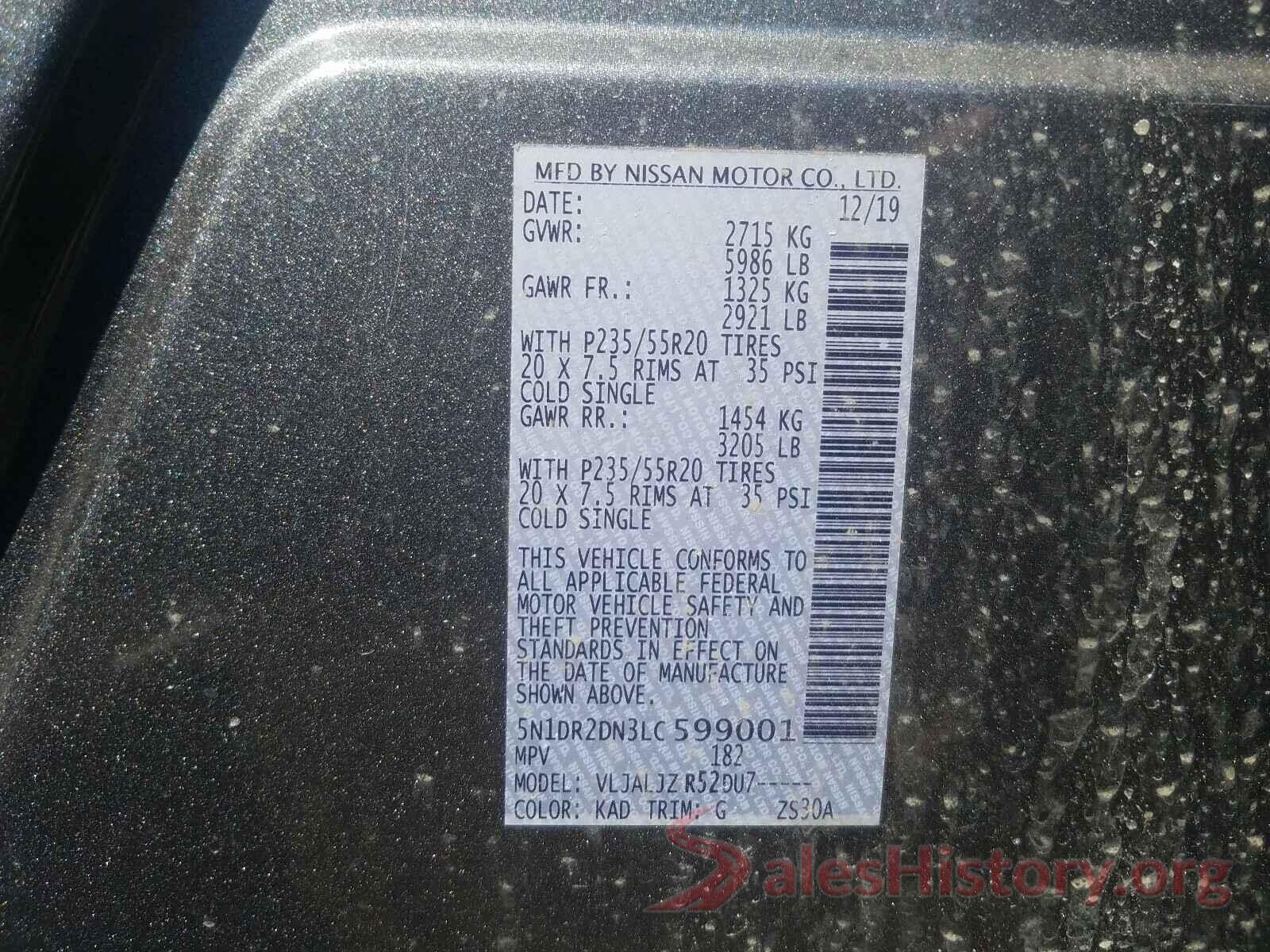 5N1DR2DN3LC599001 2020 NISSAN PATHFINDER