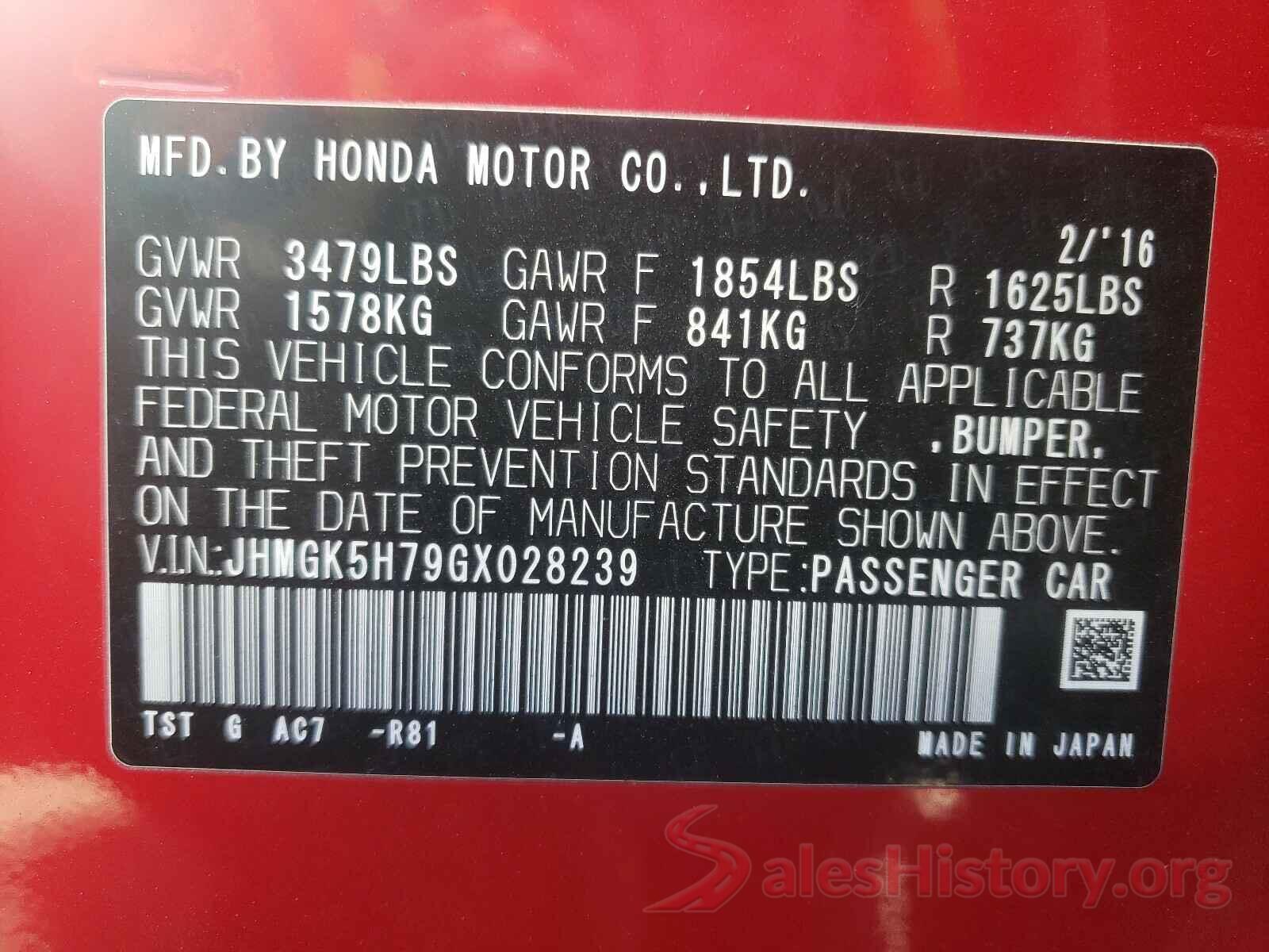 JHMGK5H79GX028239 2016 HONDA FIT