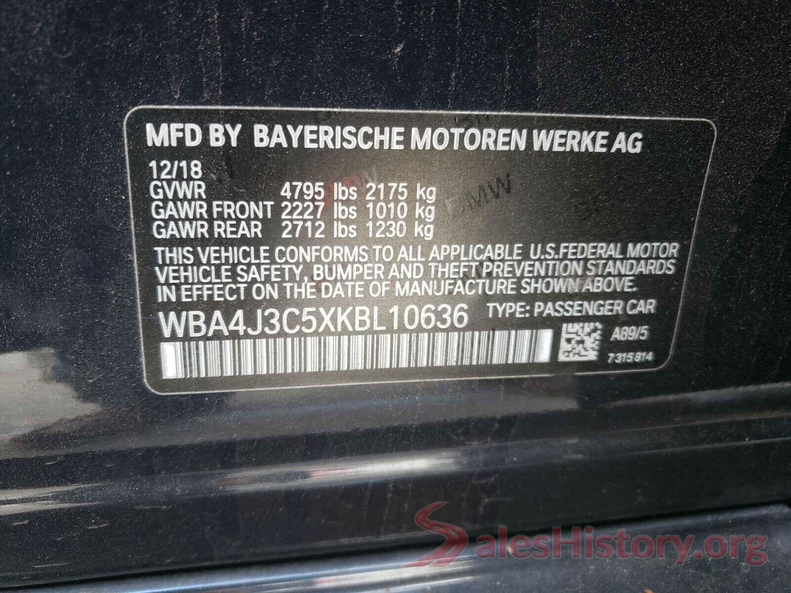 WBA4J3C5XKBL10636 2019 BMW 4 SERIES