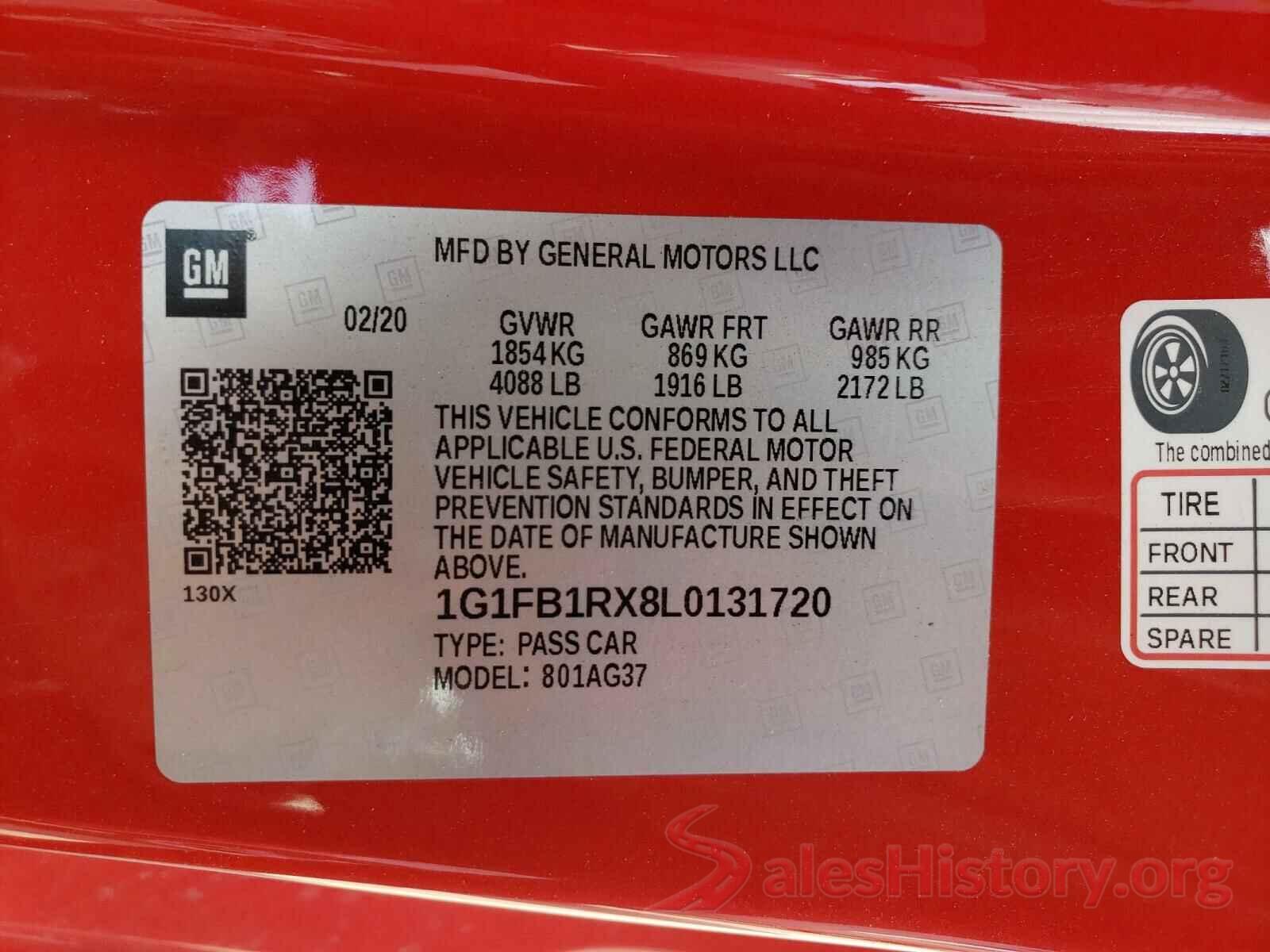 1G1FB1RX8L0131720 2020 CHEVROLET CAMARO