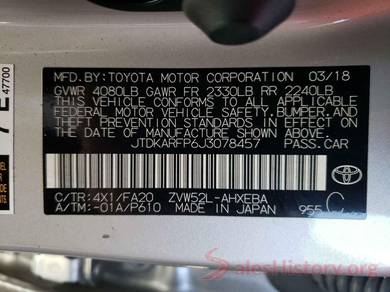 JTDKARFP6J3078457 2018 TOYOTA PRIUS