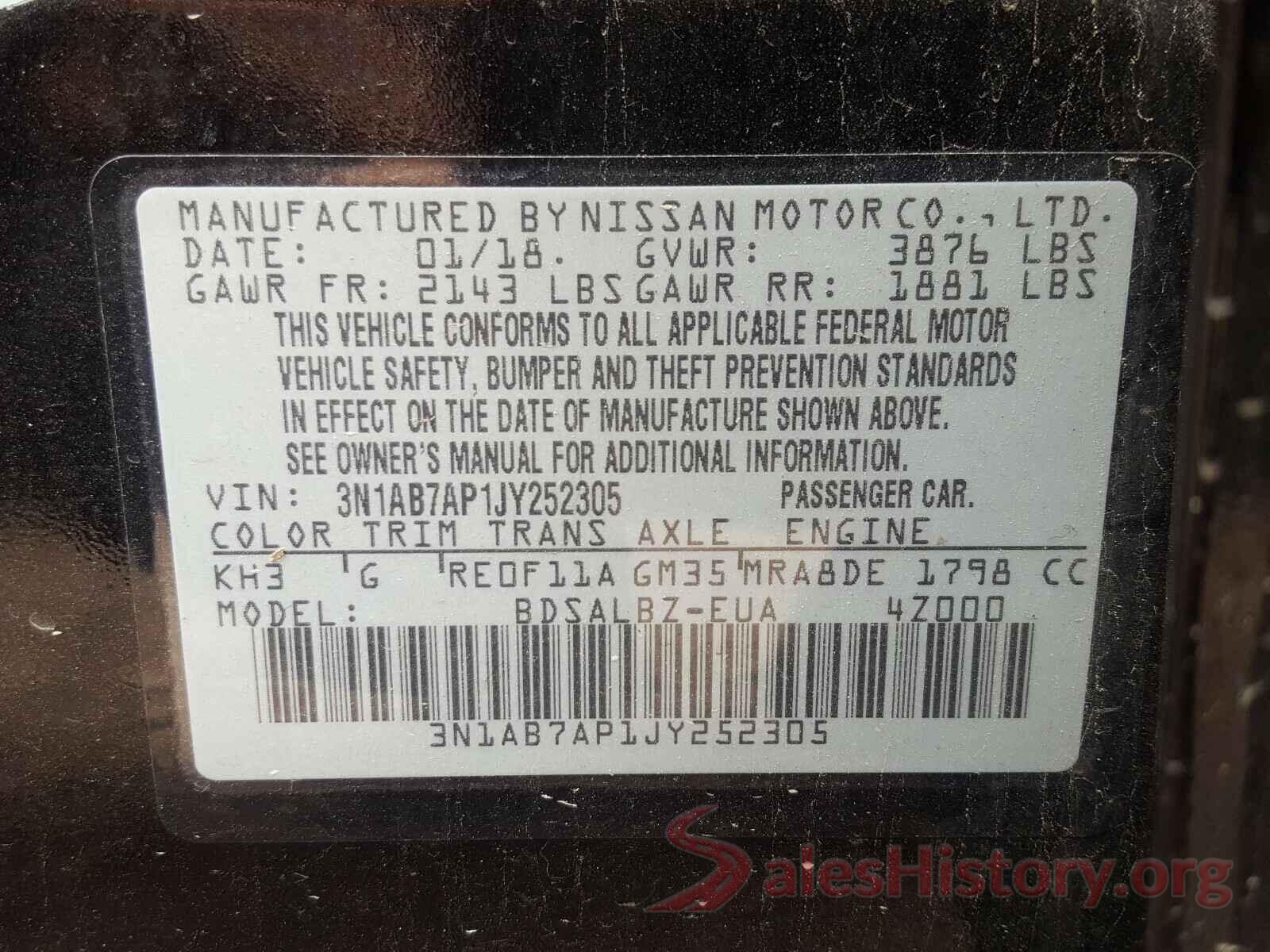 3N1AB7AP1JY252305 2018 NISSAN SENTRA