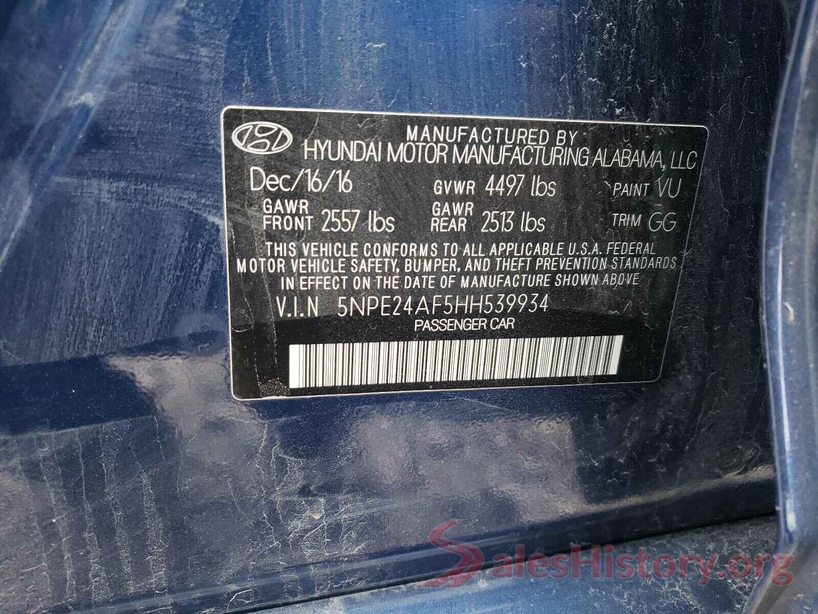 5NPE24AF5HH539934 2017 HYUNDAI SONATA