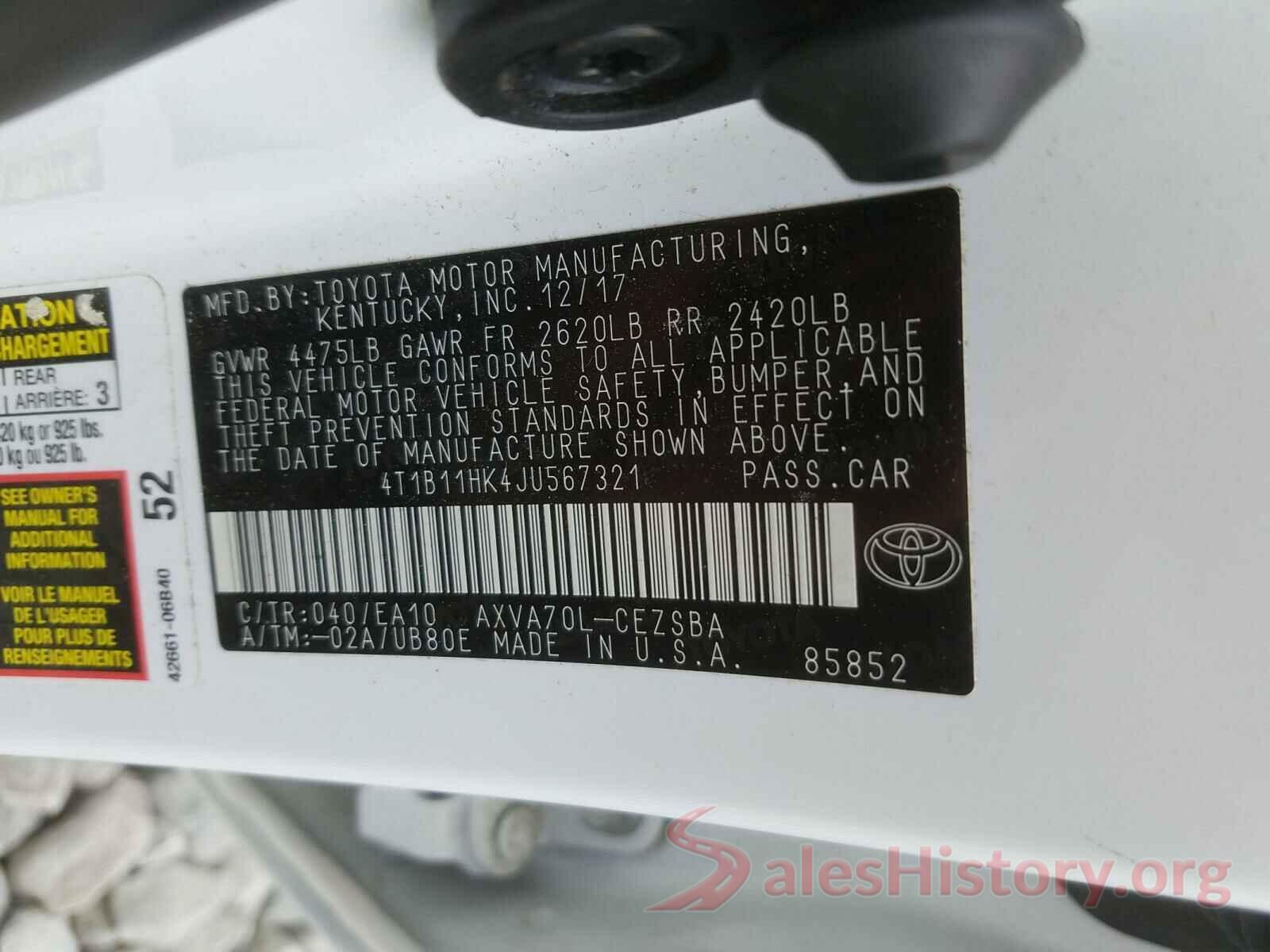 4T1B11HK4JU567321 2018 TOYOTA CAMRY