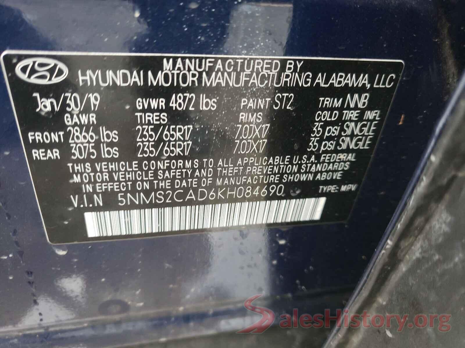 5NMS2CAD6KH084690 2019 HYUNDAI SANTA FE