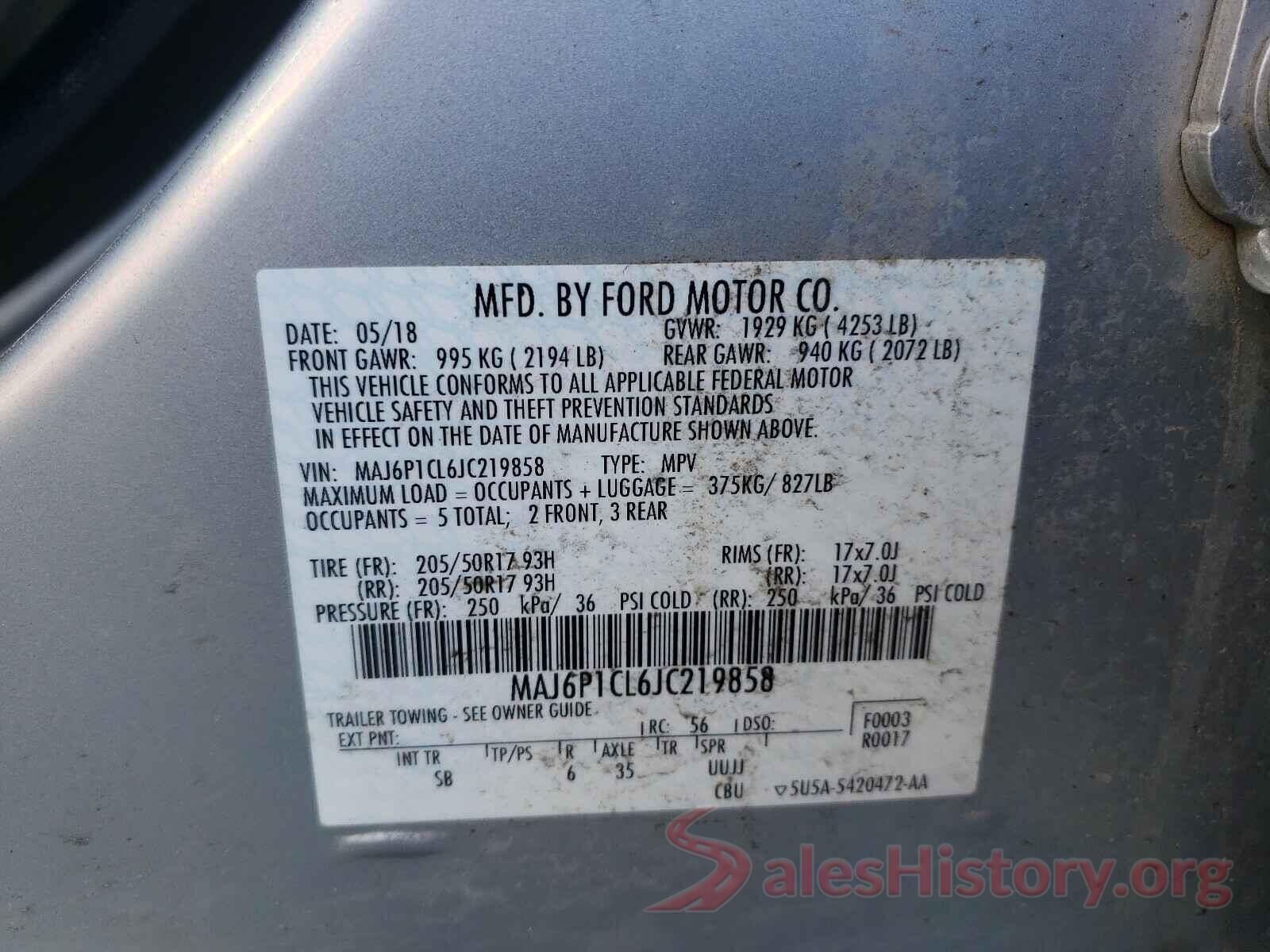 MAJ6P1CL6JC219858 2018 FORD ALL OTHER