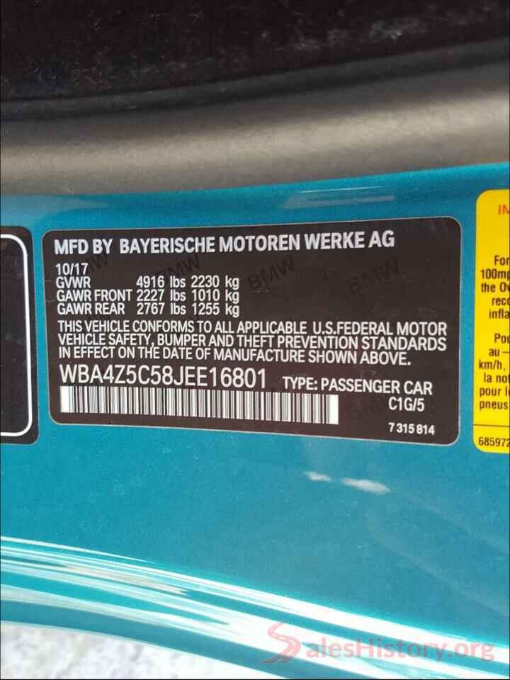 WBA4Z5C58JEE16801 2018 BMW 4 SERIES