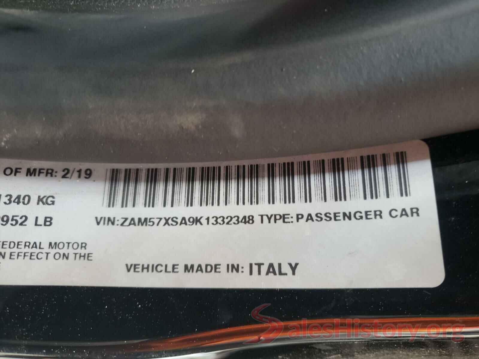 ZAM57XSA9K1332348 2019 MASERATI ALL MODELS