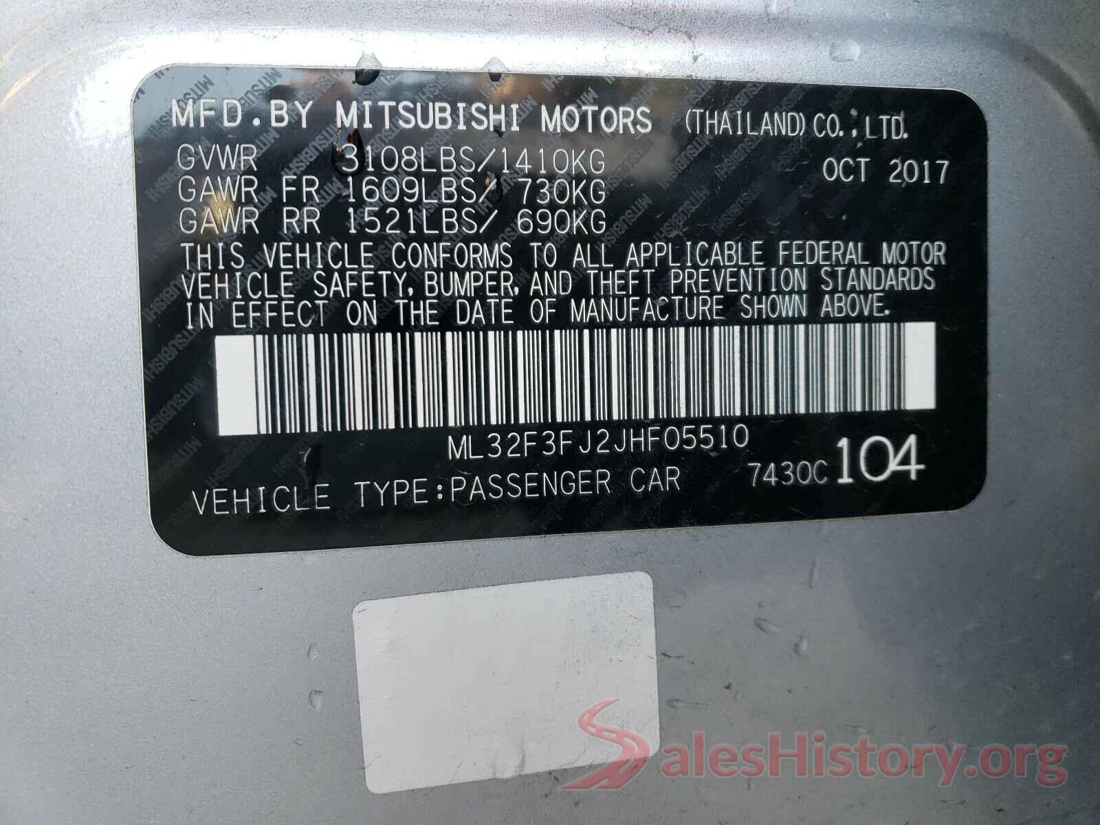 ML32F3FJ2JHF05510 2018 MITSUBISHI MIRAGE